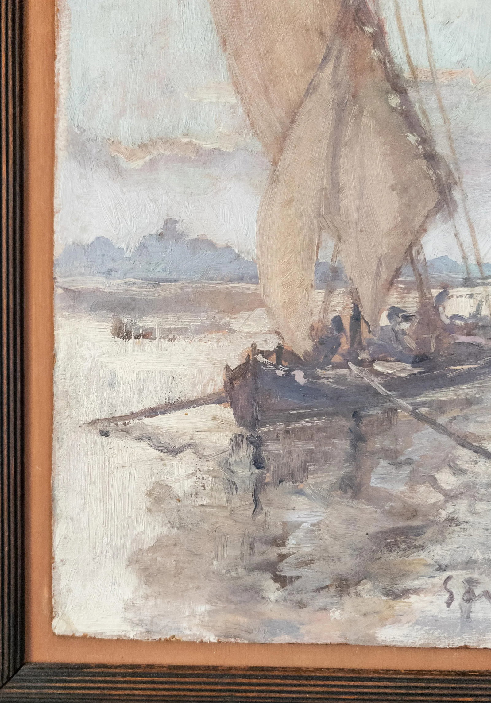 20th Century French Impressionist Painting of a Fishing Boat, Signed Illegibly - 6
