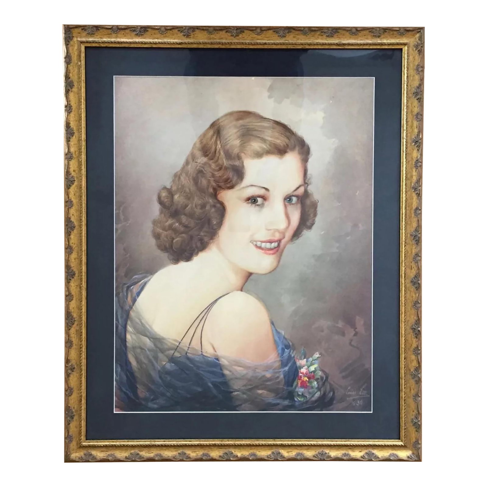 1938 Louis Leo Framed Portrait of a Beautiful Woman: This is a gorgeous portrait of a lovely woman with a typical 1930s hairstyle. It's been carefully preserved with a frame and under glass and isn't mint condition. It has been signed and dated by the