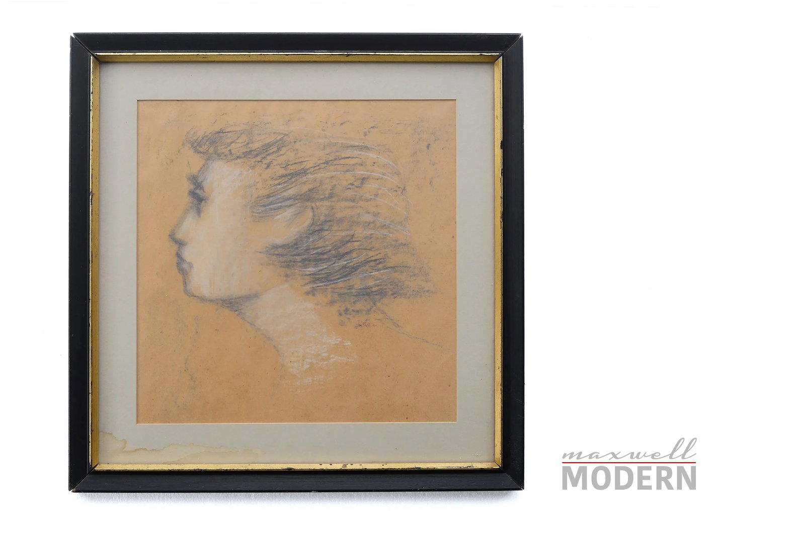 1950s Mid Century Charcoal Young Male Profile Portrait Sketch Drawing - 2