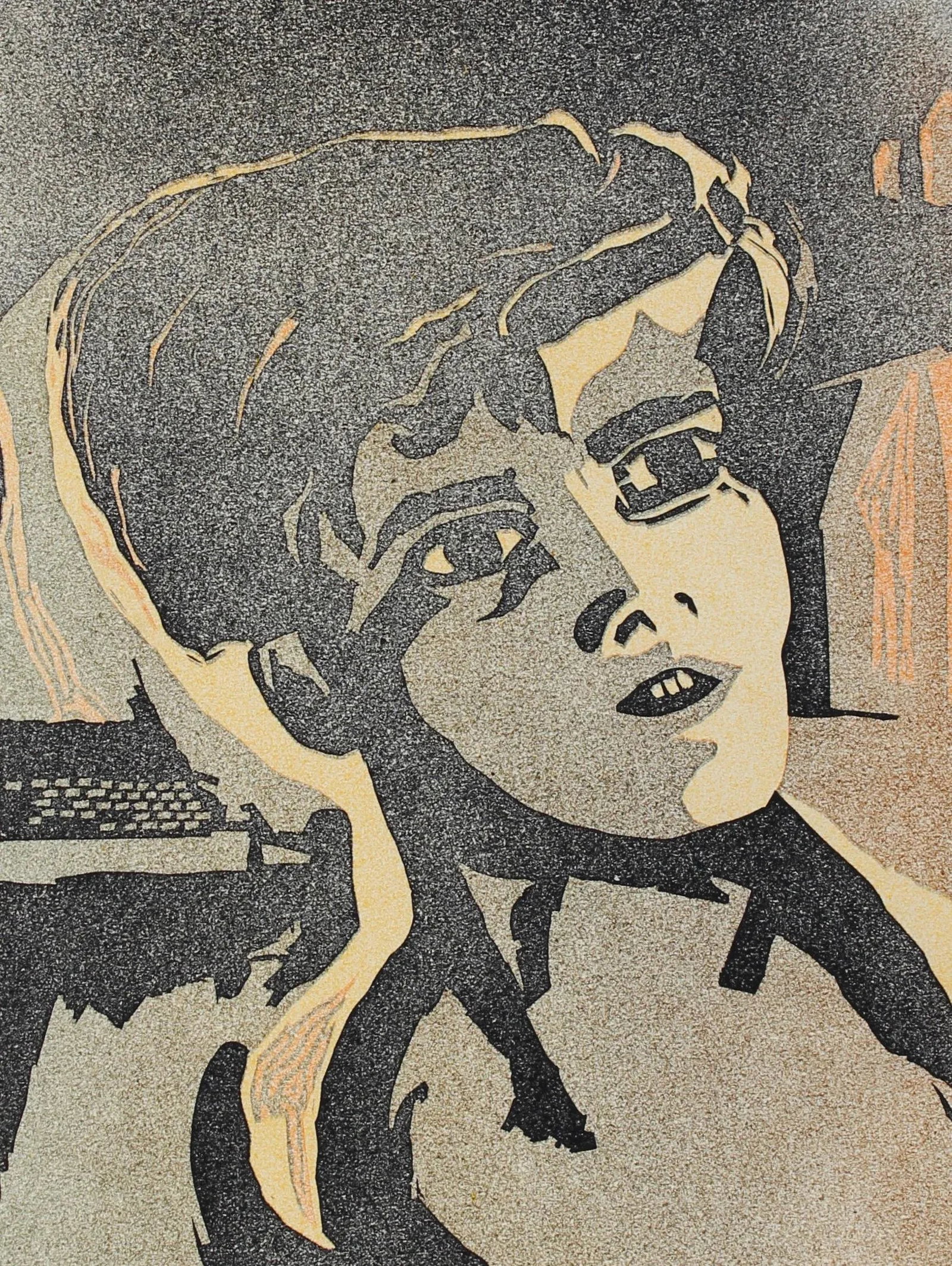1960-70s Modernist Wood Cut Face: This 1960-70s woodcut on paper nude is by Chicago artist, musician and composer Howard Albert (1911-2004). Albert studied at the Chicago Art Institute and with Stanley William Hayter at Atelier 17 in 