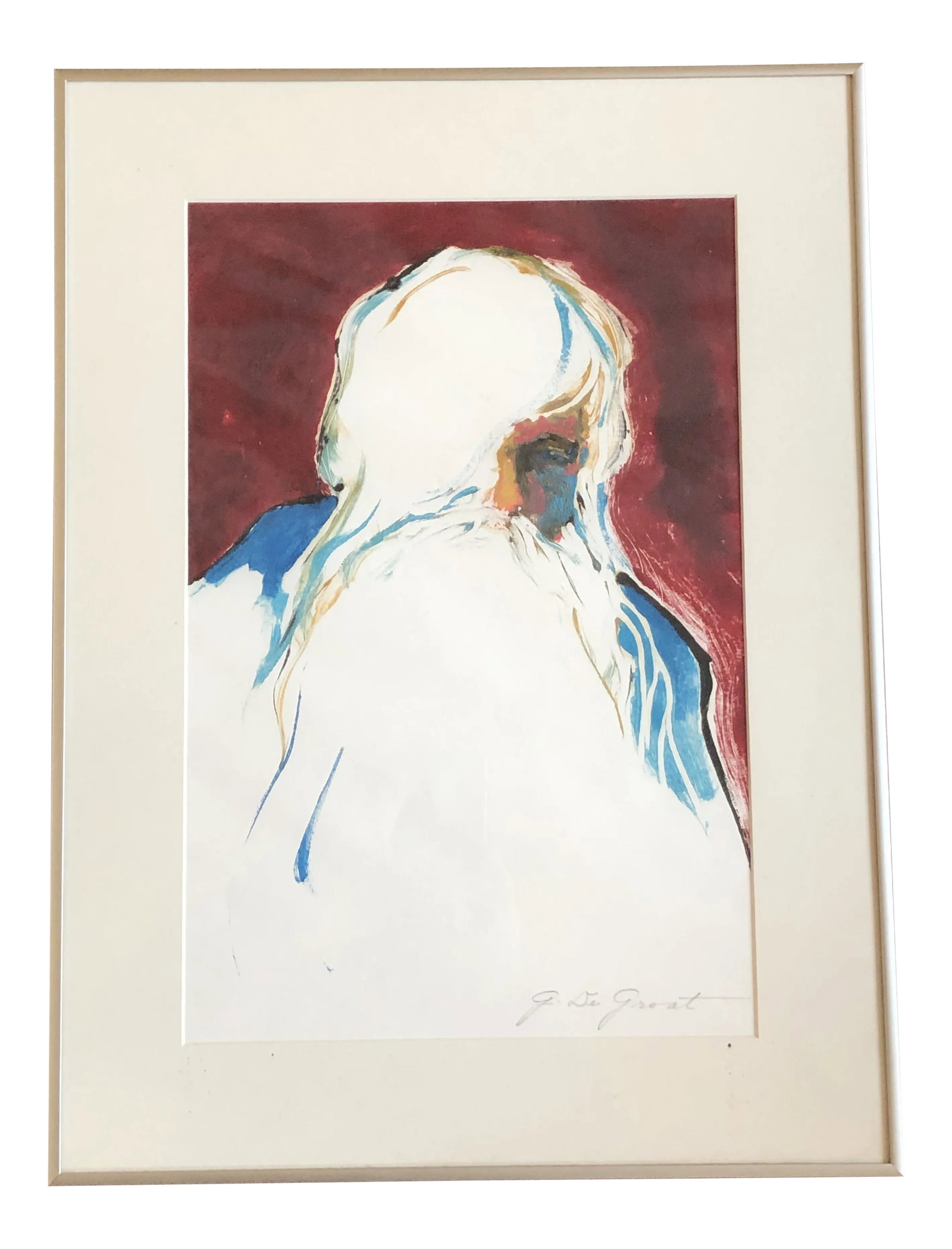 Original Watercolor Painting by California Artist George De Groat: Fantastic and estate fresh this original watercolor by George DeGroat is vibrantly painted in the portrait realist post-impressionist style. George had a long and successful career as a prolific art