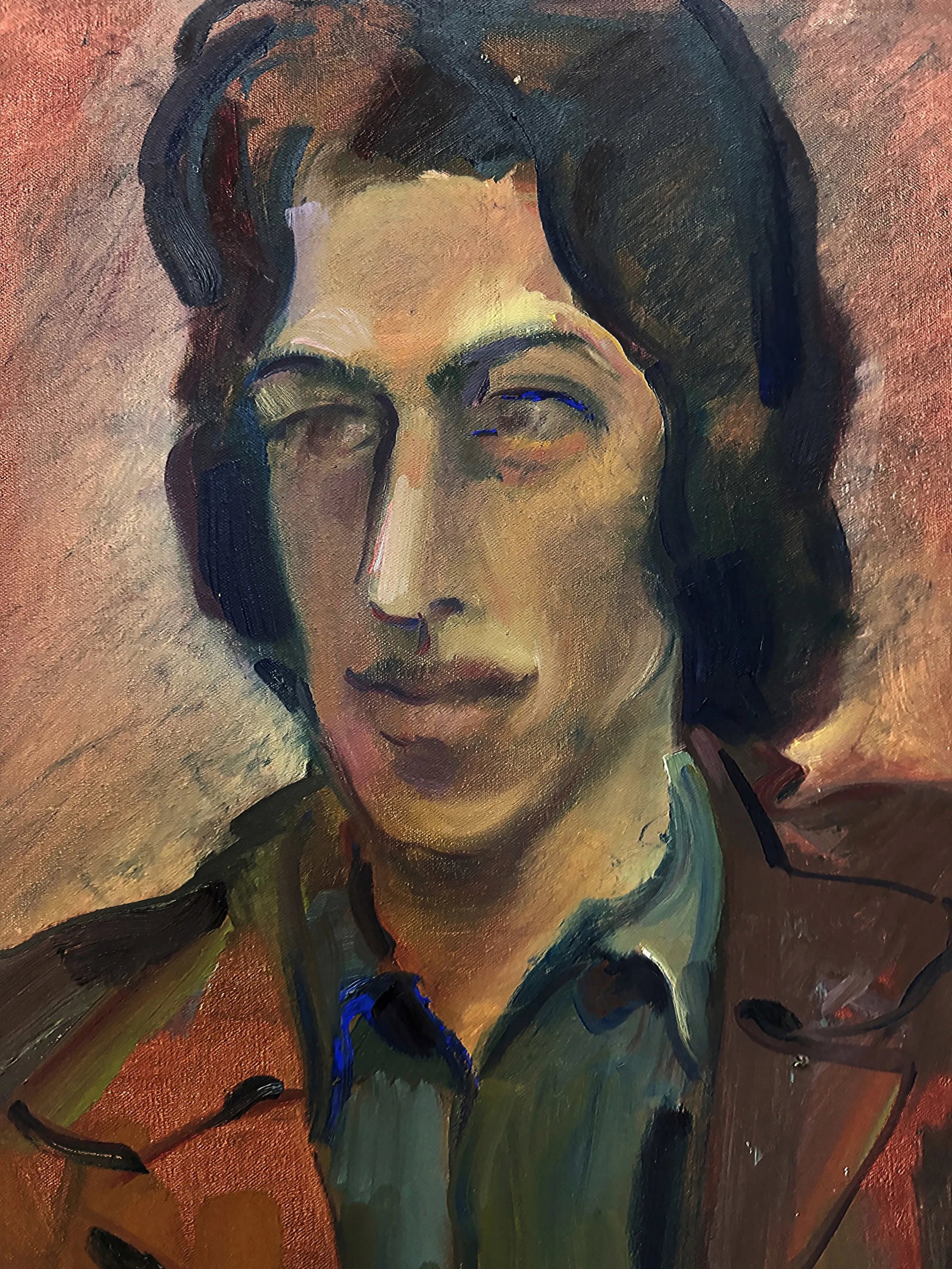 Mid-Century Modern Portrait Painting of a Hipster Signed Illegibly - 2