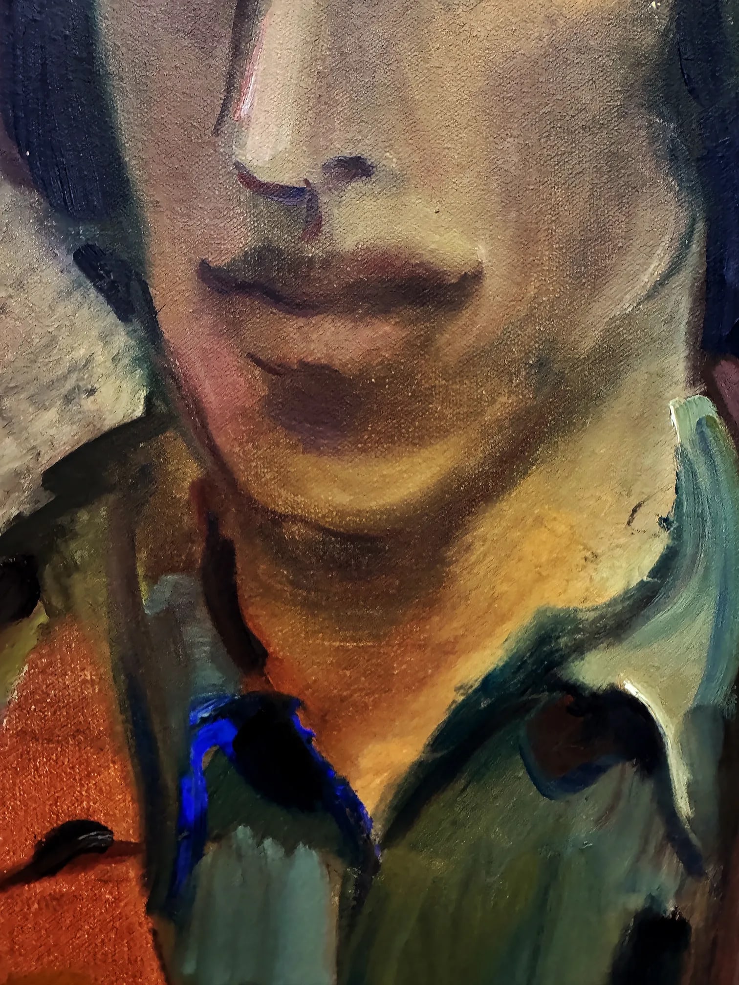 Mid-Century Modern Portrait Painting of a Hipster Signed Illegibly - 3