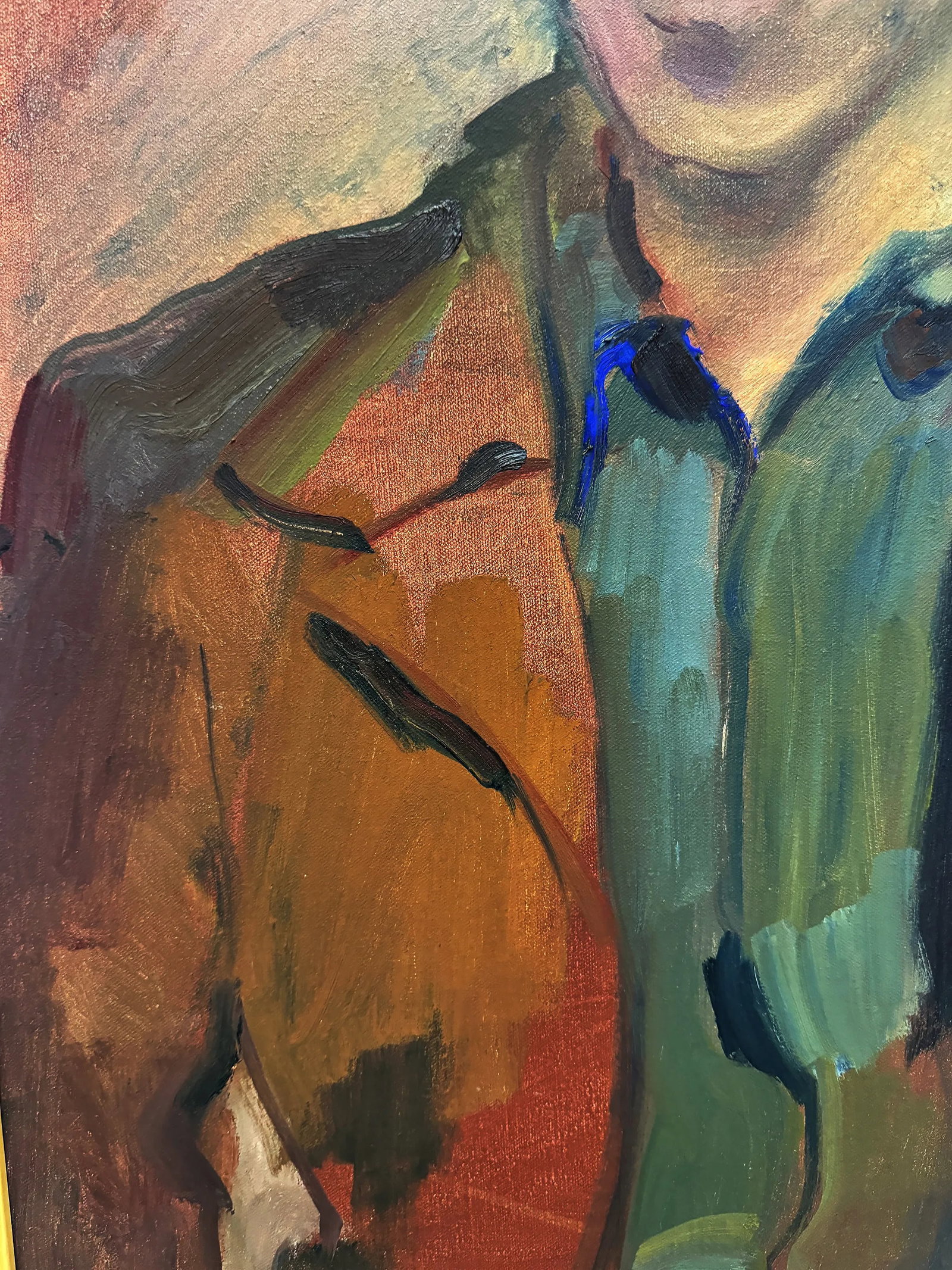 Mid-Century Modern Portrait Painting of a Hipster Signed Illegibly - 4