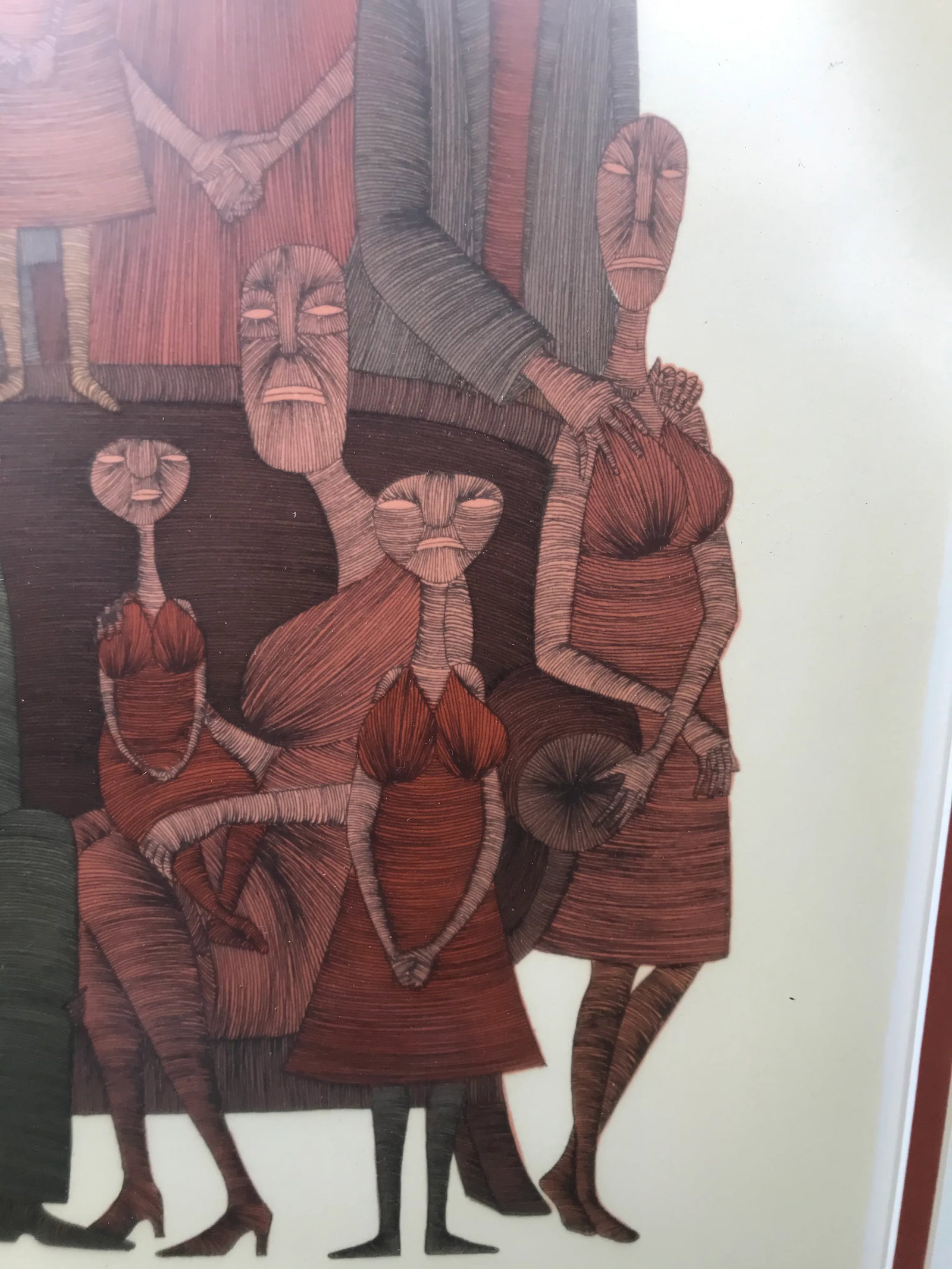 Vintage Mid-Century Abstract Family Portrait Print Block Print Lithograph Signed and Numbered - 3