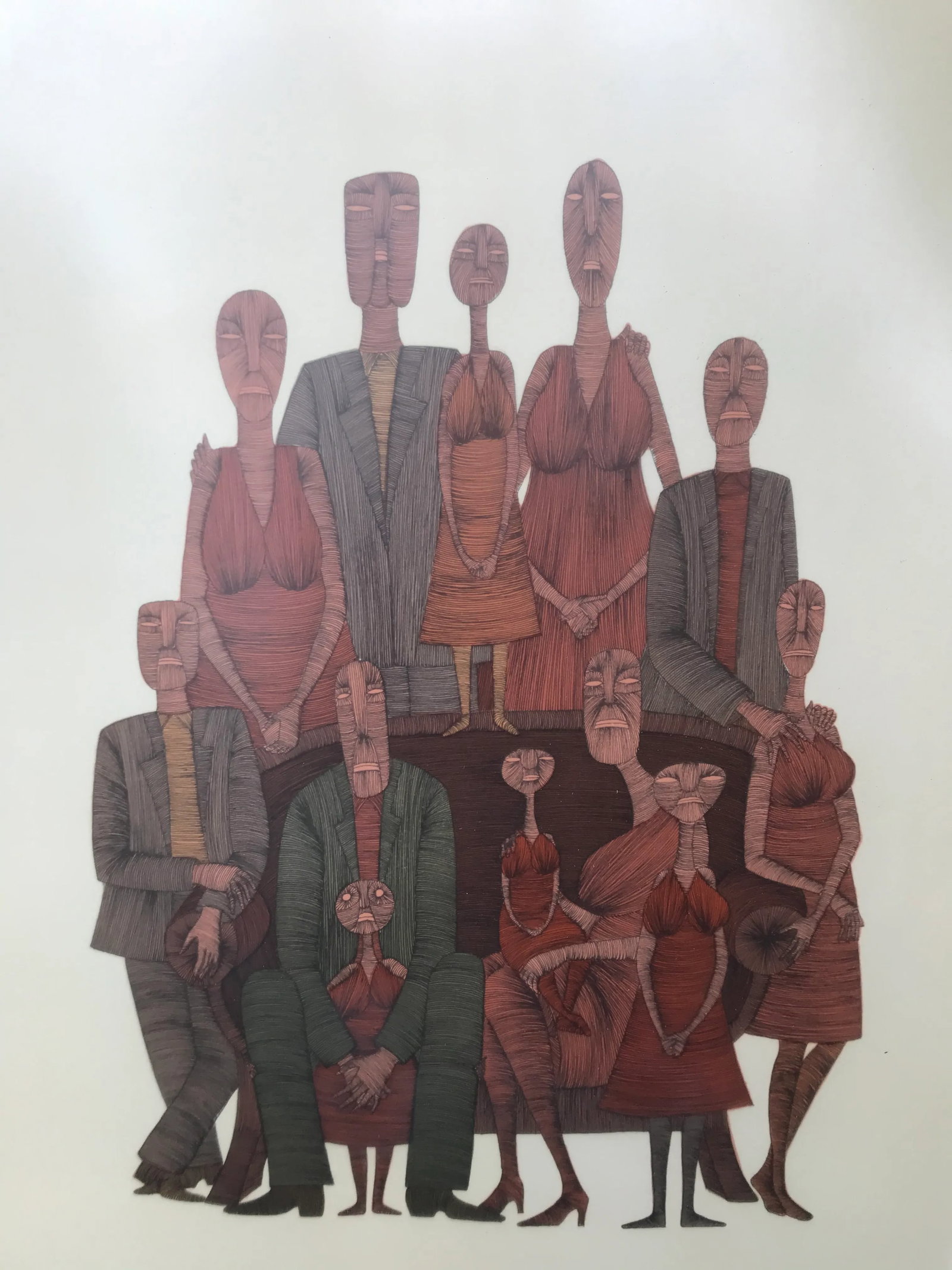 Vintage Mid-Century Abstract Family Portrait Print Block Print Lithograph Signed and Numbered - 6