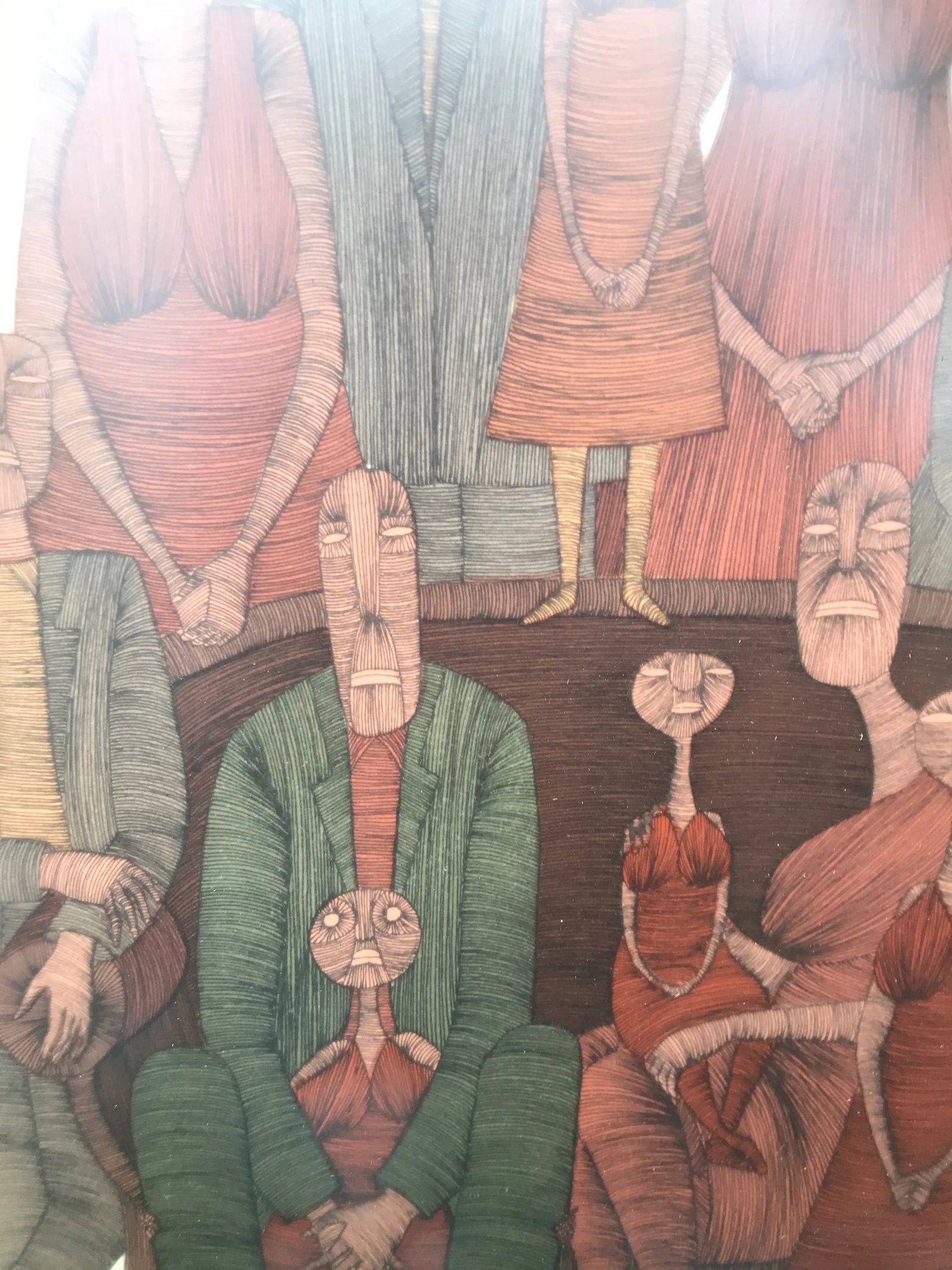 Vintage Mid-Century Abstract Family Portrait Print Block Print Lithograph Signed and Numbered - 7