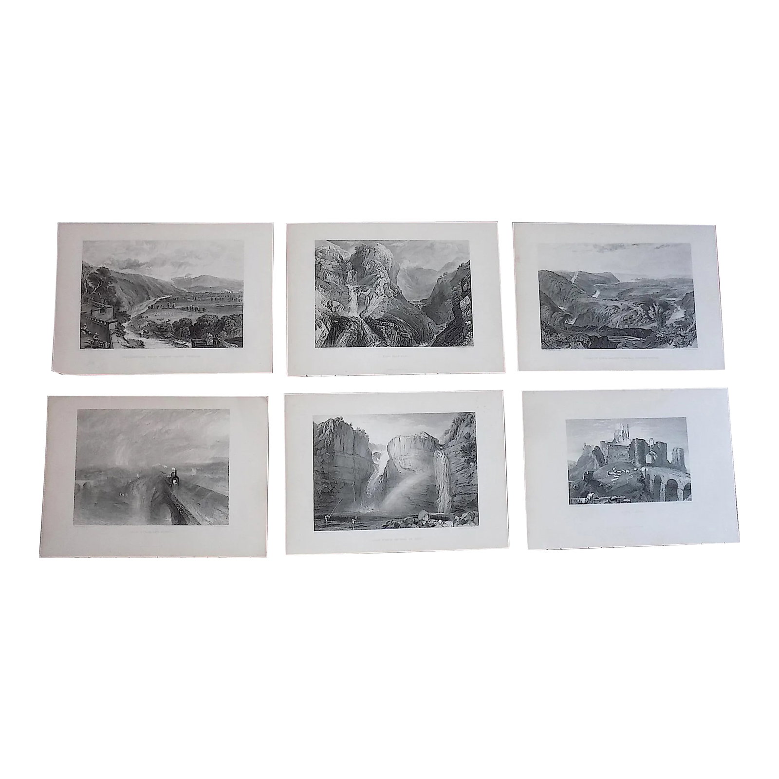 Antique 19th Century j.m.w. Turner. British Landscape Engravings - Set of 6: This set of six (6) authentic 19th century steel engravings by the famous and well listed English artist J.M.W. Turner depict landscapes and views of England. Each isprinted on one side only on wove