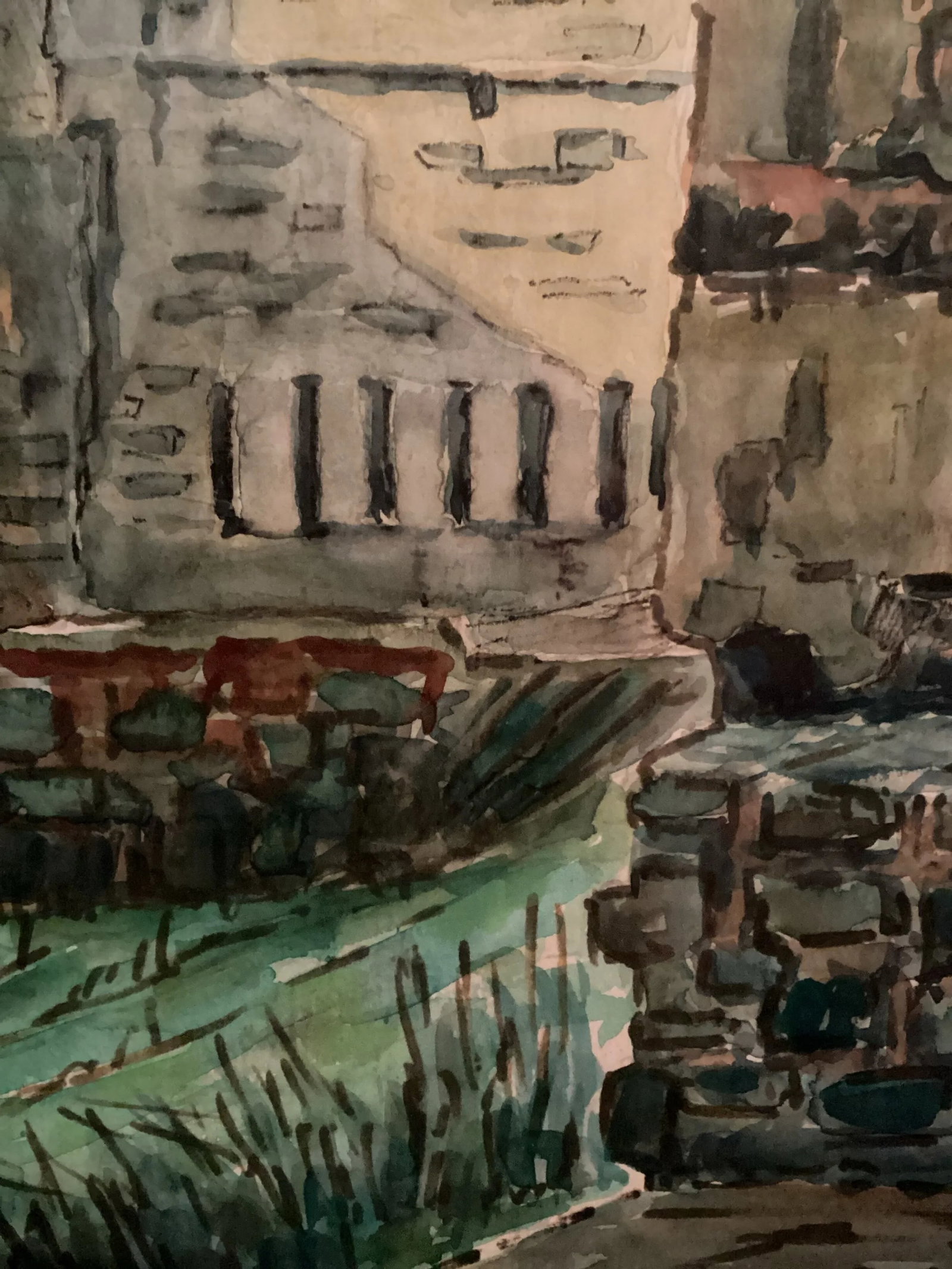 Original Watercolor, Castle Ruins in Fuengirola, Spain, Ancient Fortress Signed by Artist, Wooden Fr - 7