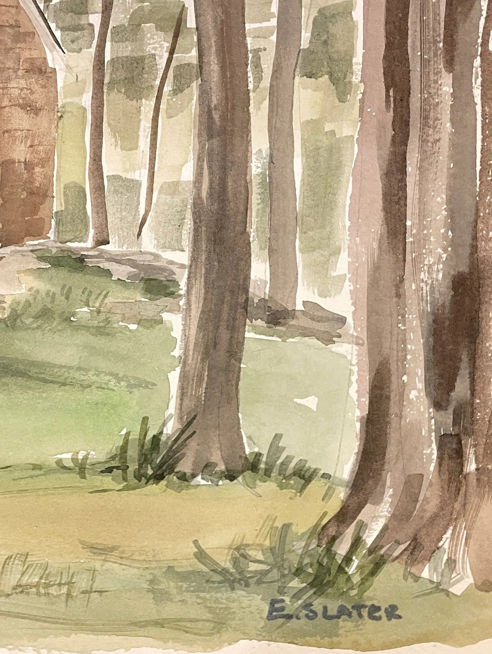 1950s Elizabeth Slater Rustic Cabin Watercolor - 2