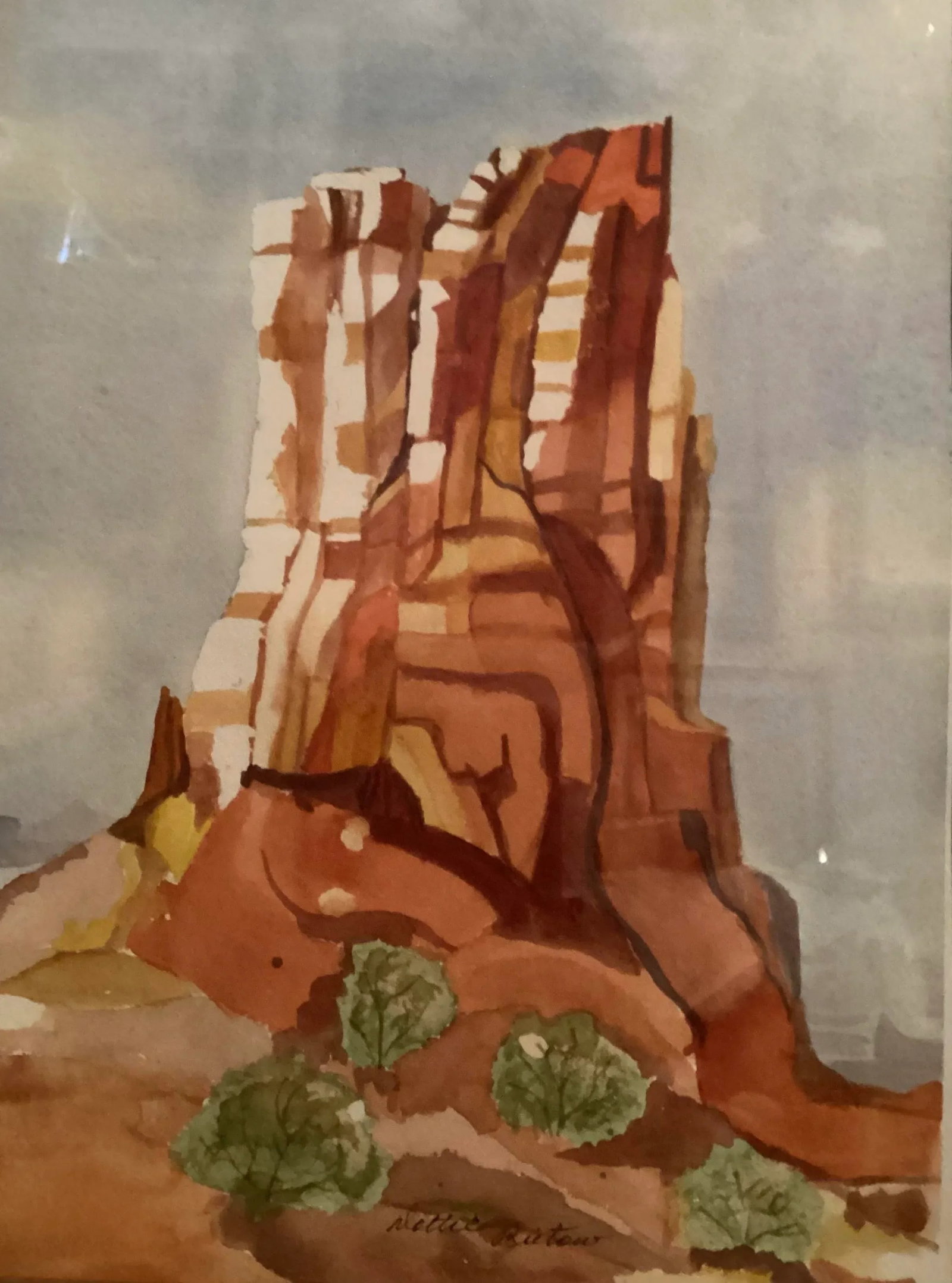 Abstract, Original Watercolor, Red Rock Earth Natural Monument Formation, Signed by Artist, "Dottie - 3