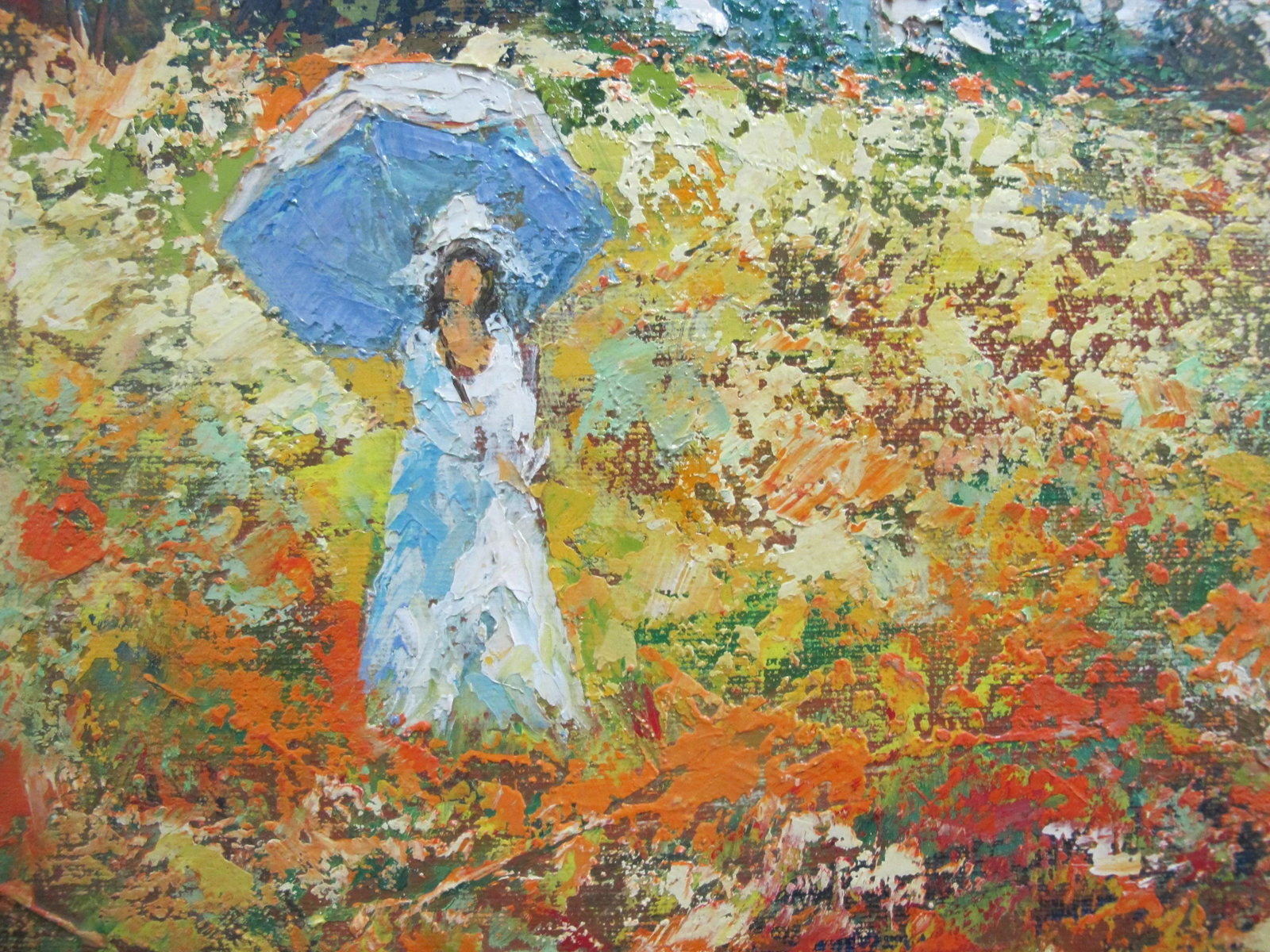 David Smira Framed Impressionist Woman W/Umbrella in Flower Field Oil Painting - 3