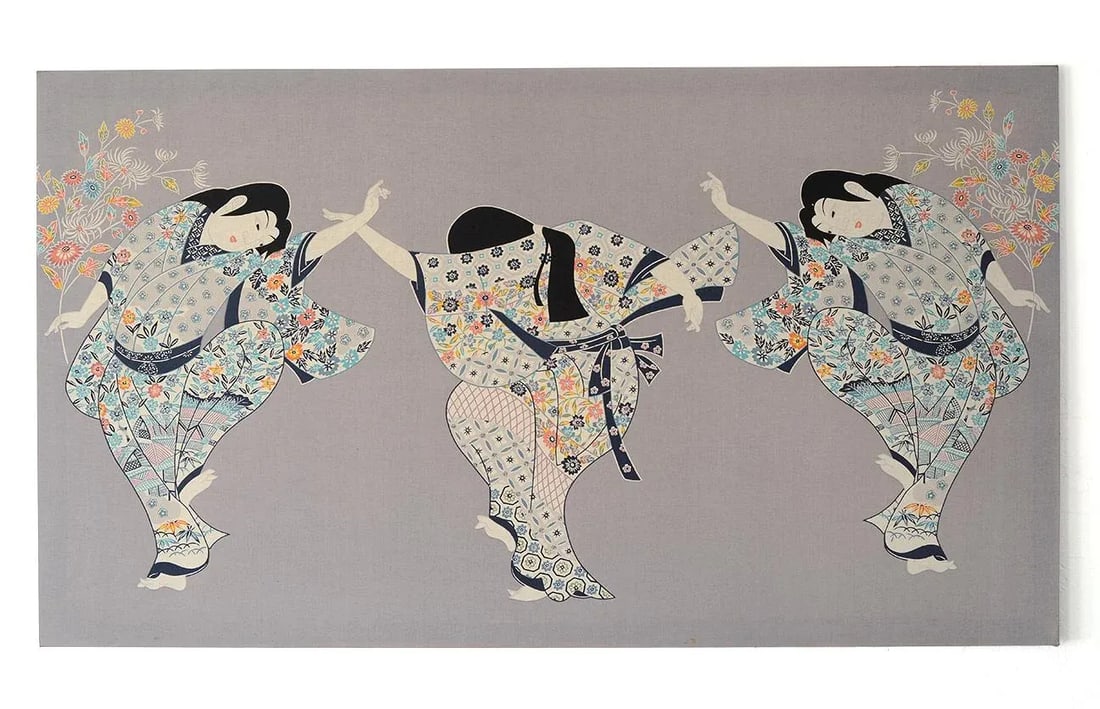 1970s Japanese Isao Homma Geisha Dance Fabric Artwork - 13