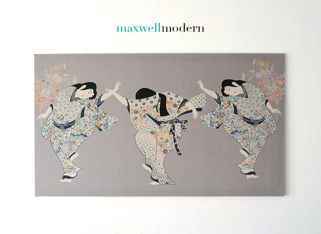 1970s Japanese Isao Homma Geisha Dance Fabric Artwork - 2