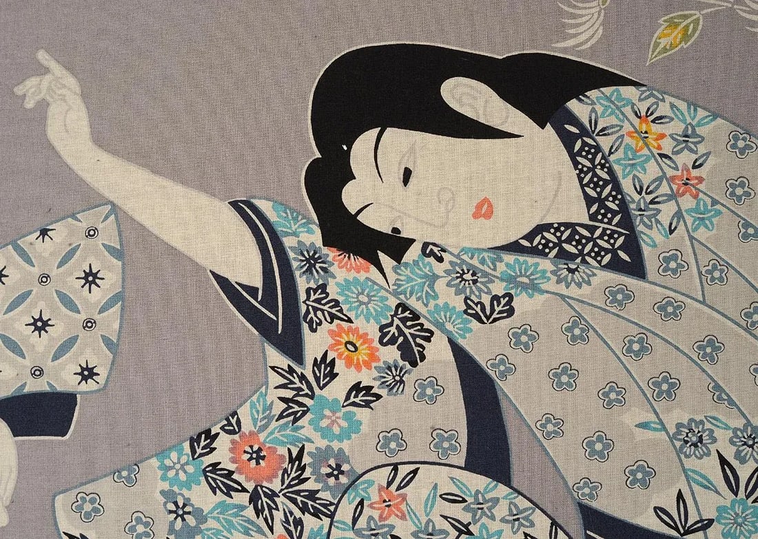 1970s Japanese Isao Homma Geisha Dance Fabric Artwork - 5