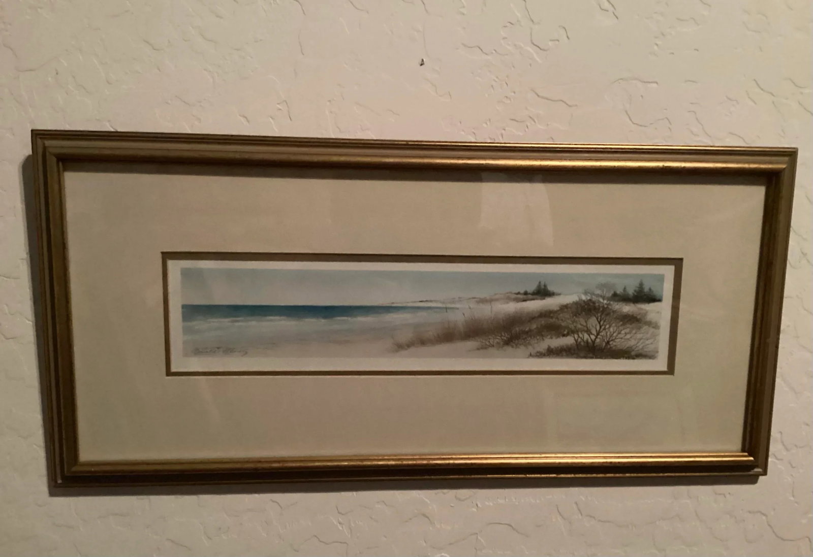 Original Watercolor Seascape Panoramic Beach view, Signed by Artist Arnold Alaniz - 2