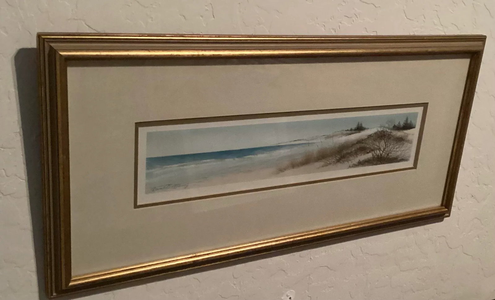 Original Watercolor Seascape Panoramic Beach view, Signed by Artist Arnold Alaniz - 3