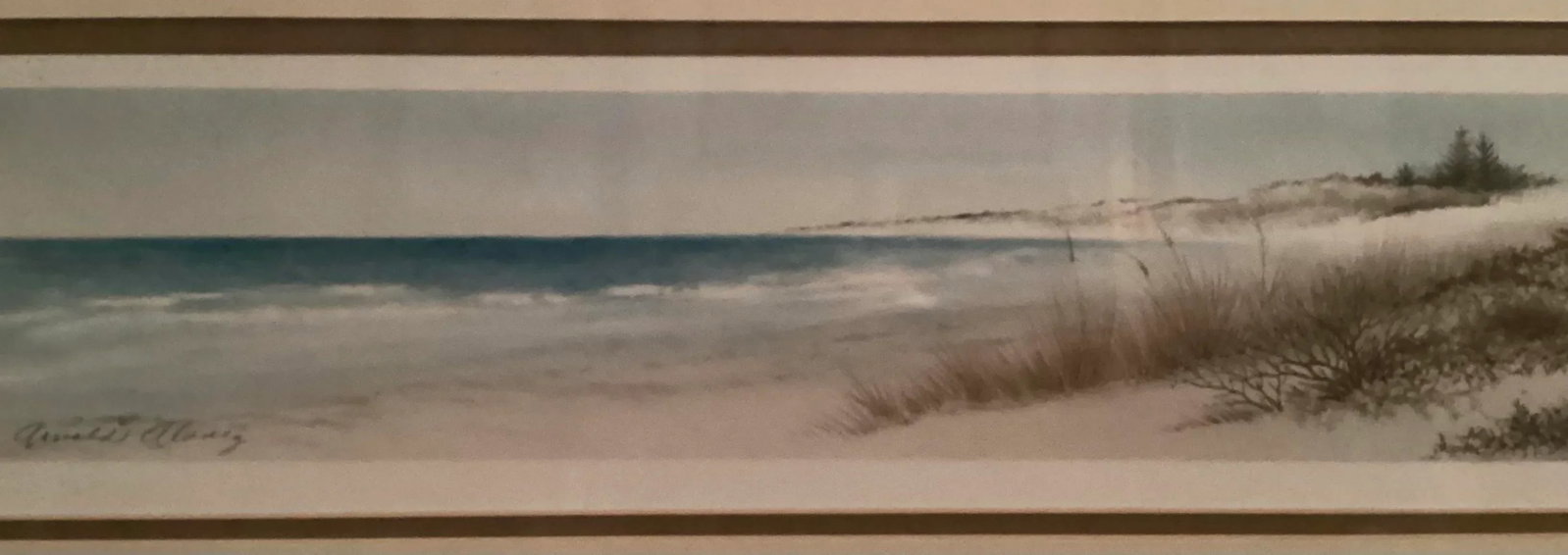Original Watercolor Seascape Panoramic Beach view, Signed by Artist Arnold Alaniz - 6