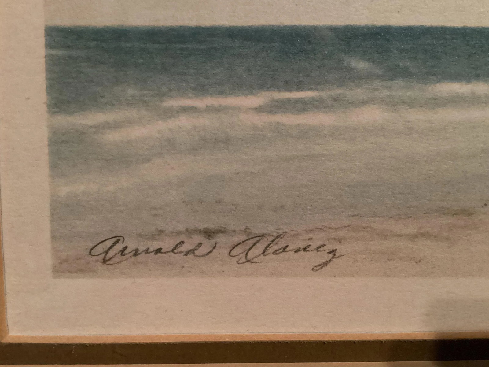 Original Watercolor Seascape Panoramic Beach view, Signed by Artist Arnold Alaniz - 8