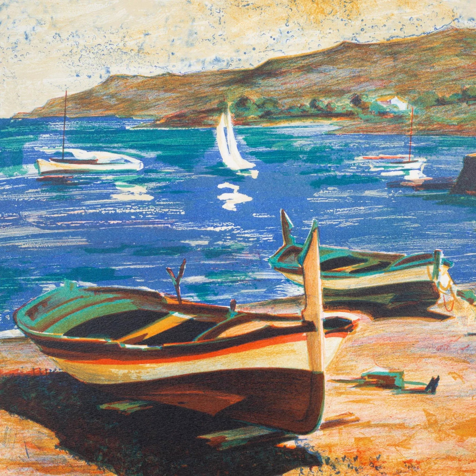Eduardo Vial-Hugas, Boat on Shore, Artists Proof Lithograph Signed - 2