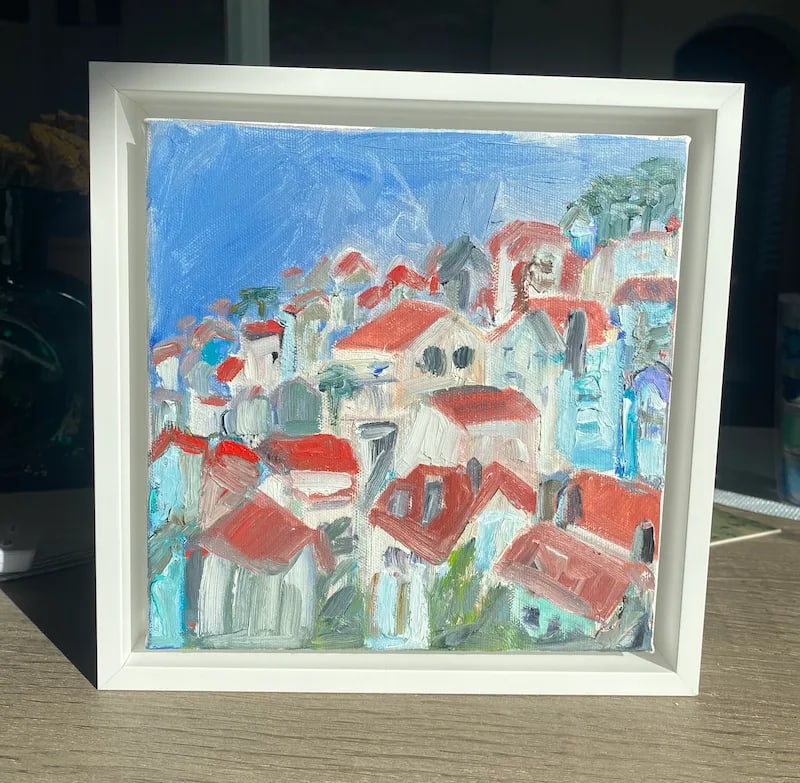 Landscape, Clay Roofs, Original Painting on Canvas - 3