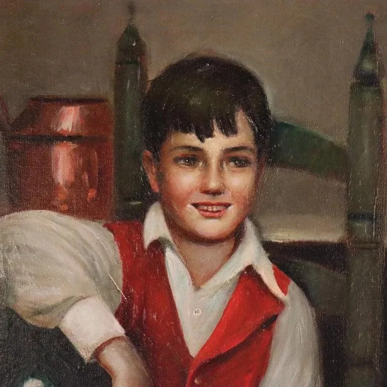 Antique Oil on Canvas Genre Painting of a Boy Serving Wine M. Rossi C1890 - 2