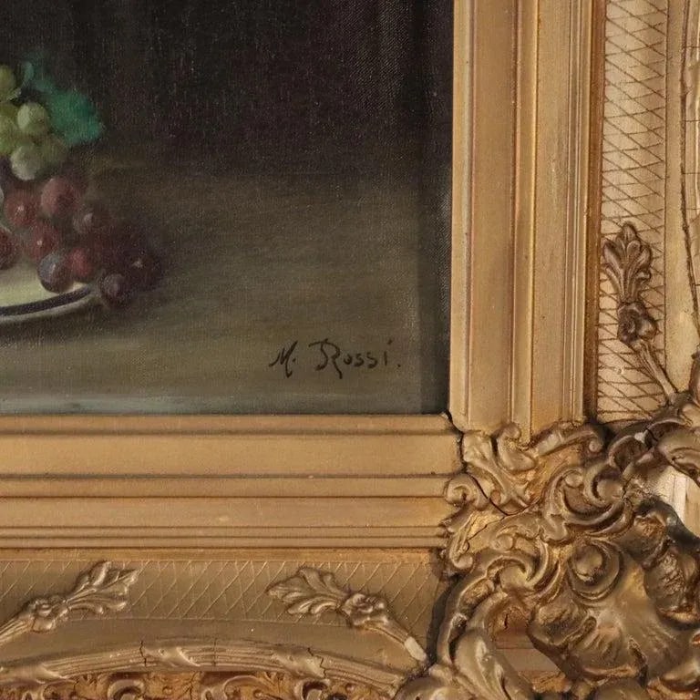 Antique Oil on Canvas Genre Painting of a Boy Serving Wine M. Rossi C1890 - 4