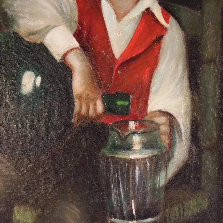 Antique Oil on Canvas Genre Painting of a Boy Serving Wine M. Rossi C1890 - 6