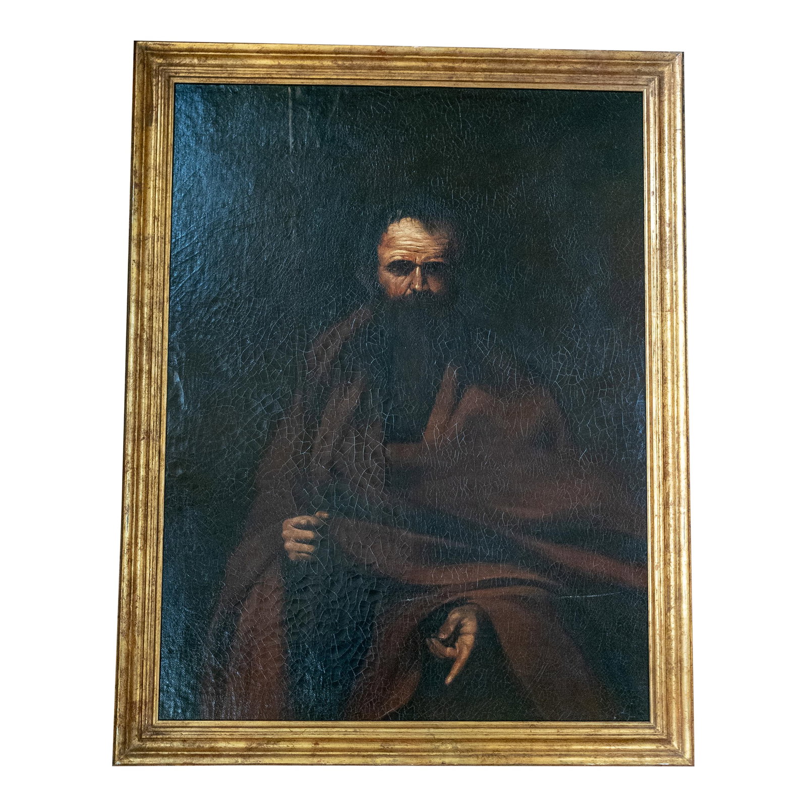 18th Century Italian Old Master Portrait Painting of Saint Matthew After Jusepe De Ribera: We are selling this large Italian Old Master painting of Saint Matthew. This painting is one of a pair from an estate, possibly after Jusepe de Ribera. The painting features a dark portrait of Saint