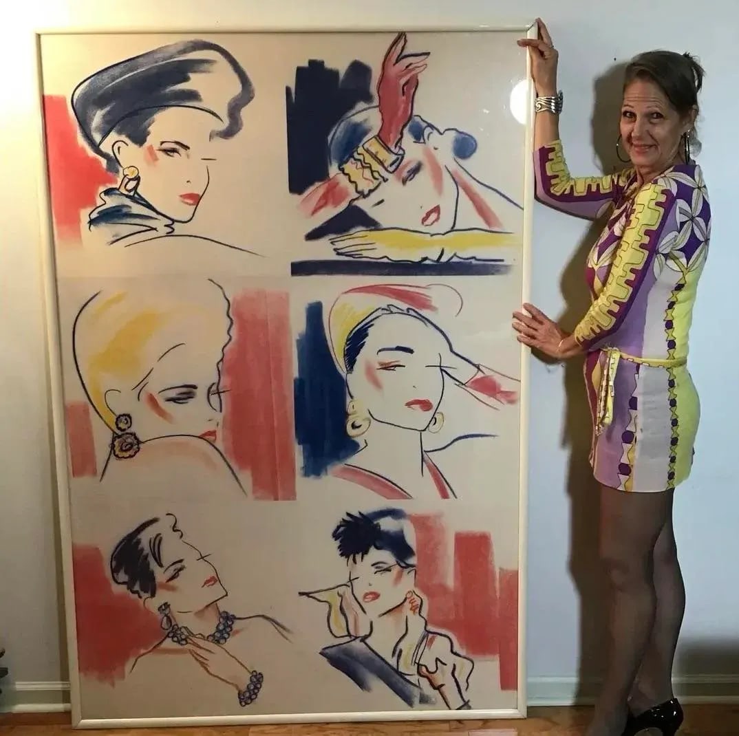 Mid-Century Modern Large Scale Vintage Art Fashion Design Collage Wall Decor, Framed 73.5" X 49.5" - 2