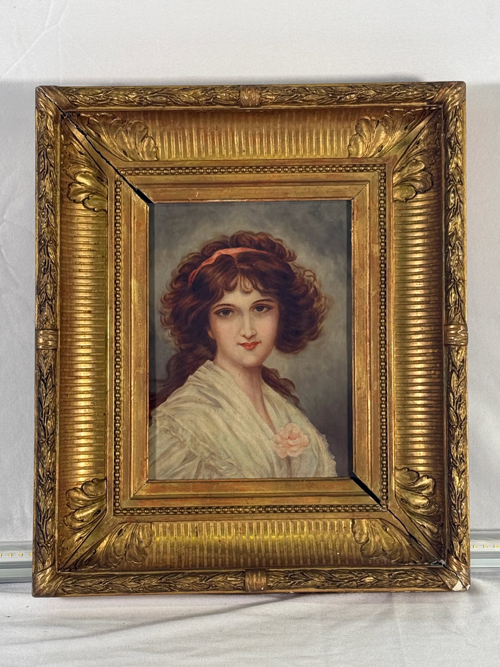 19th Century French Oil Painting of Girl in a Pink Dress - 2