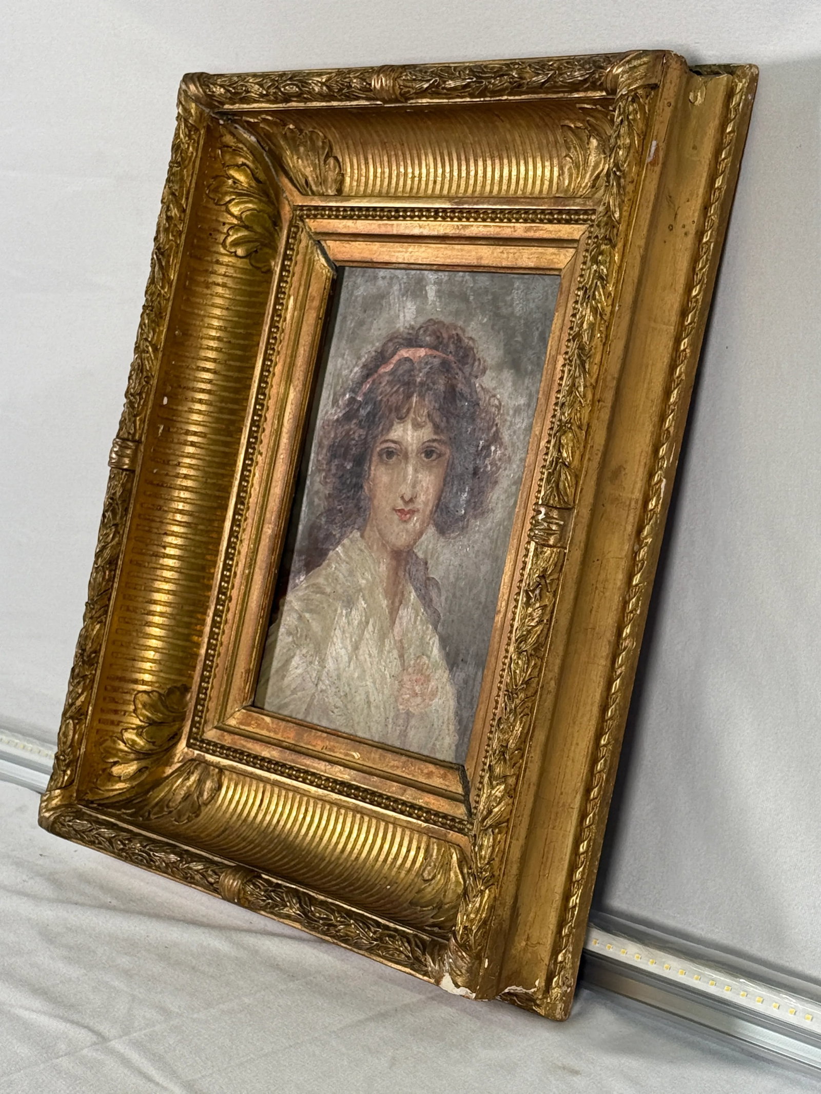 19th Century French Oil Painting of Girl in a Pink Dress - 4