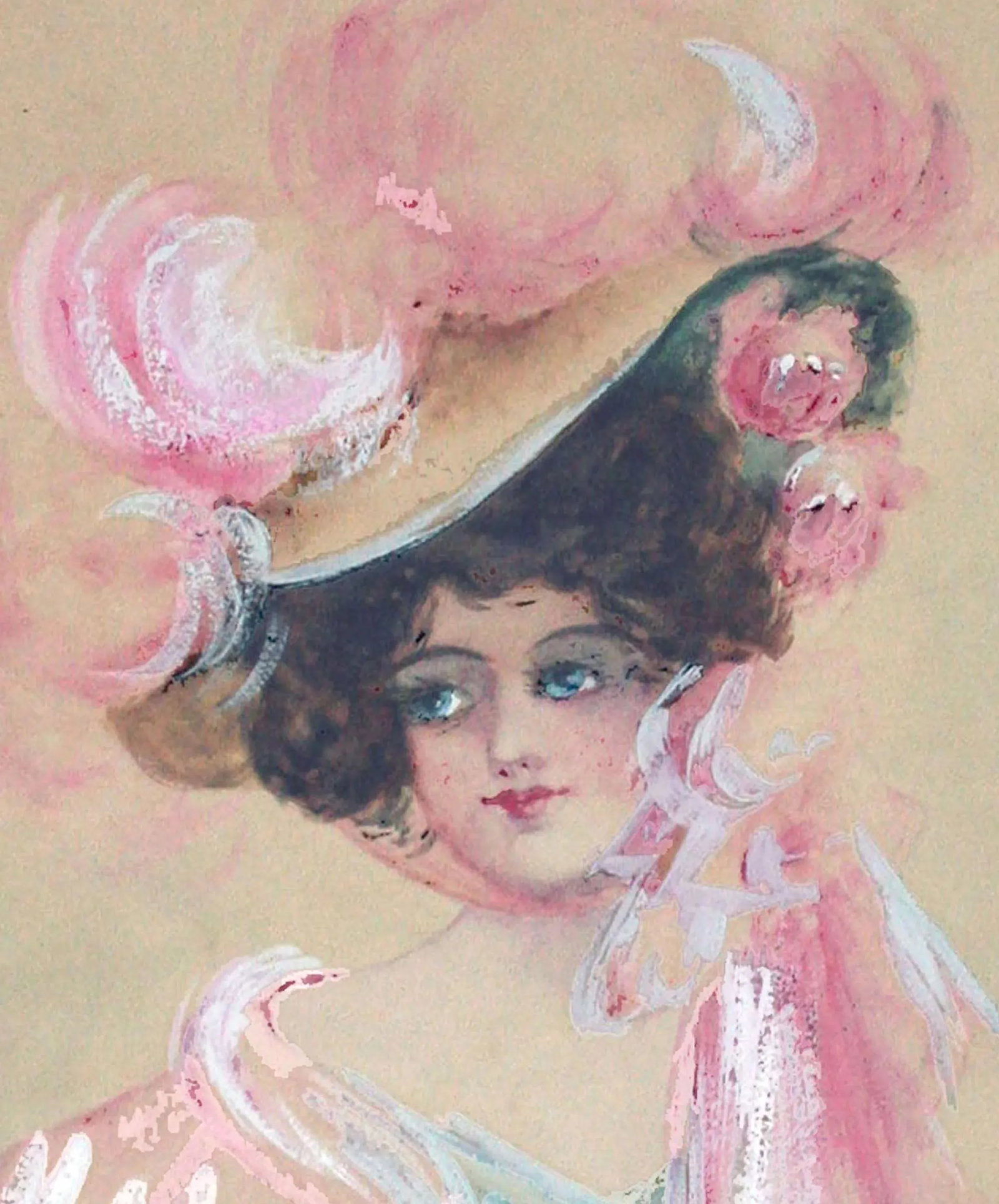 Gibson Girls Watercolor Portraits 1920s Fashion Illustrations- Set of 2, by Charles Hollman - 11