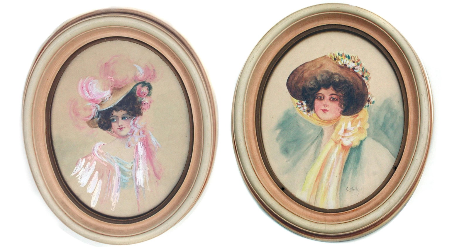 Gibson Girls Watercolor Portraits 1920s Fashion Illustrations- Set of 2, by Charles Hollman - 13