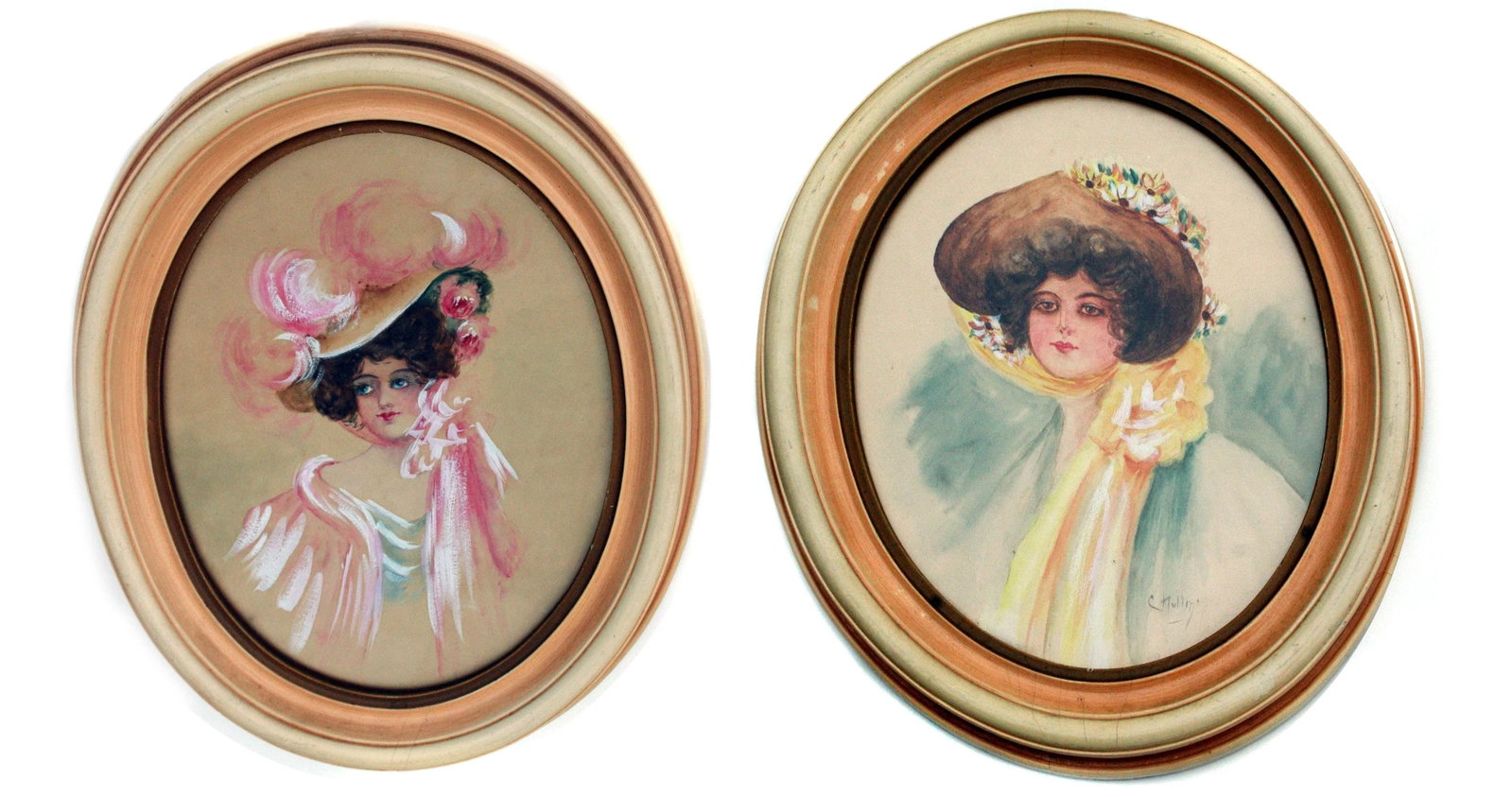 Gibson Girls Watercolor Portraits 1920s Fashion Illustrations- Set of 2, by Charles Hollman - 2