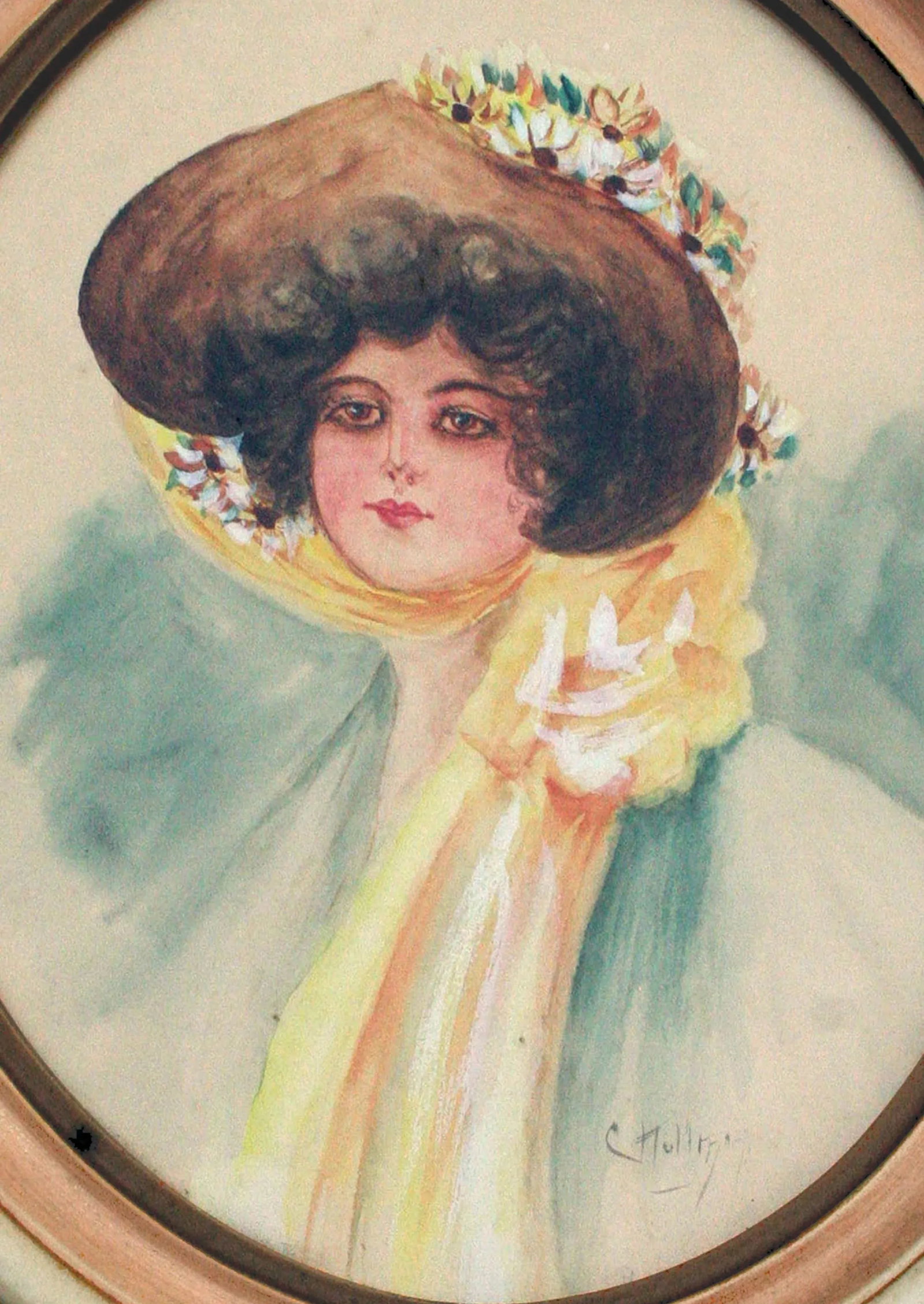 Gibson Girls Watercolor Portraits 1920s Fashion Illustrations- Set of 2, by Charles Hollman - 4