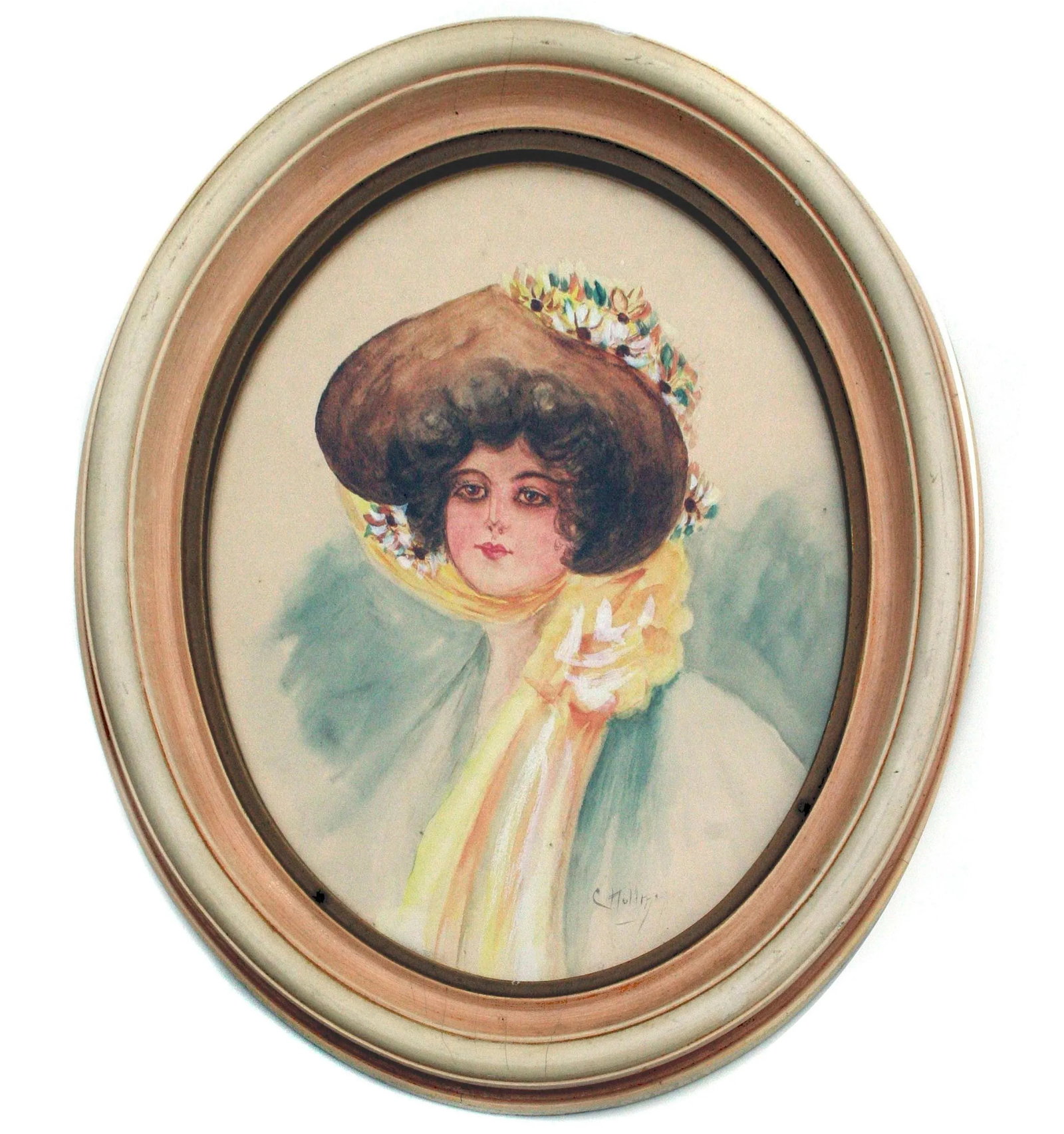 Gibson Girls Watercolor Portraits 1920s Fashion Illustrations- Set of 2, by Charles Hollman - 5