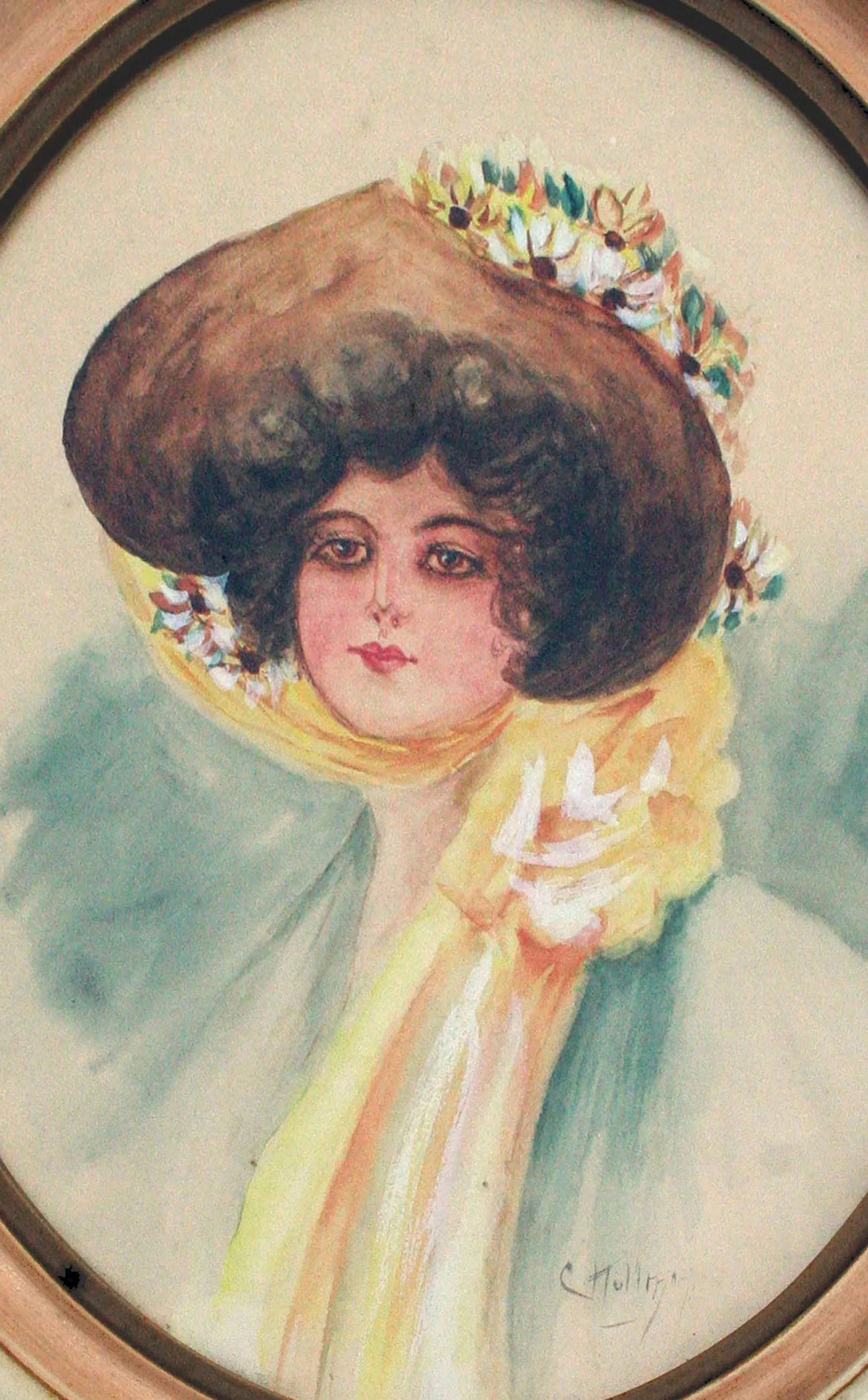 Gibson Girls Watercolor Portraits 1920s Fashion Illustrations- Set of 2, by Charles Hollman - 8