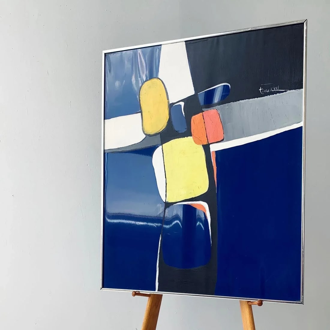 Vintage 1960s "Photraiture" Abstract Portrait Acrylic on Vinyl Painting Signed Tina Roy - 3