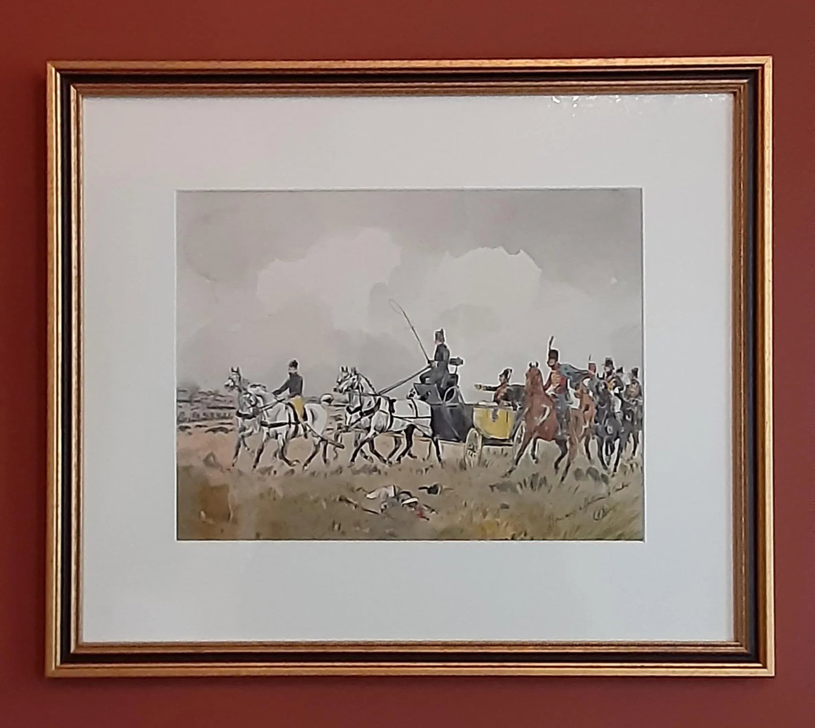 Antique Military Watercolor Painting - 2