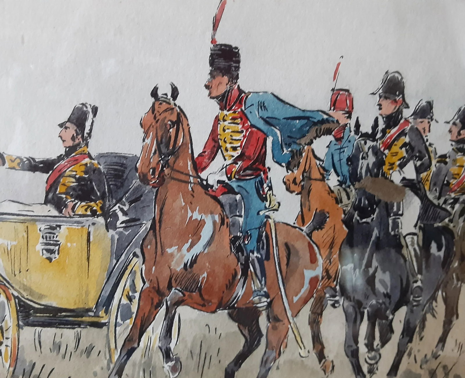 Antique Military Watercolor Painting - 3