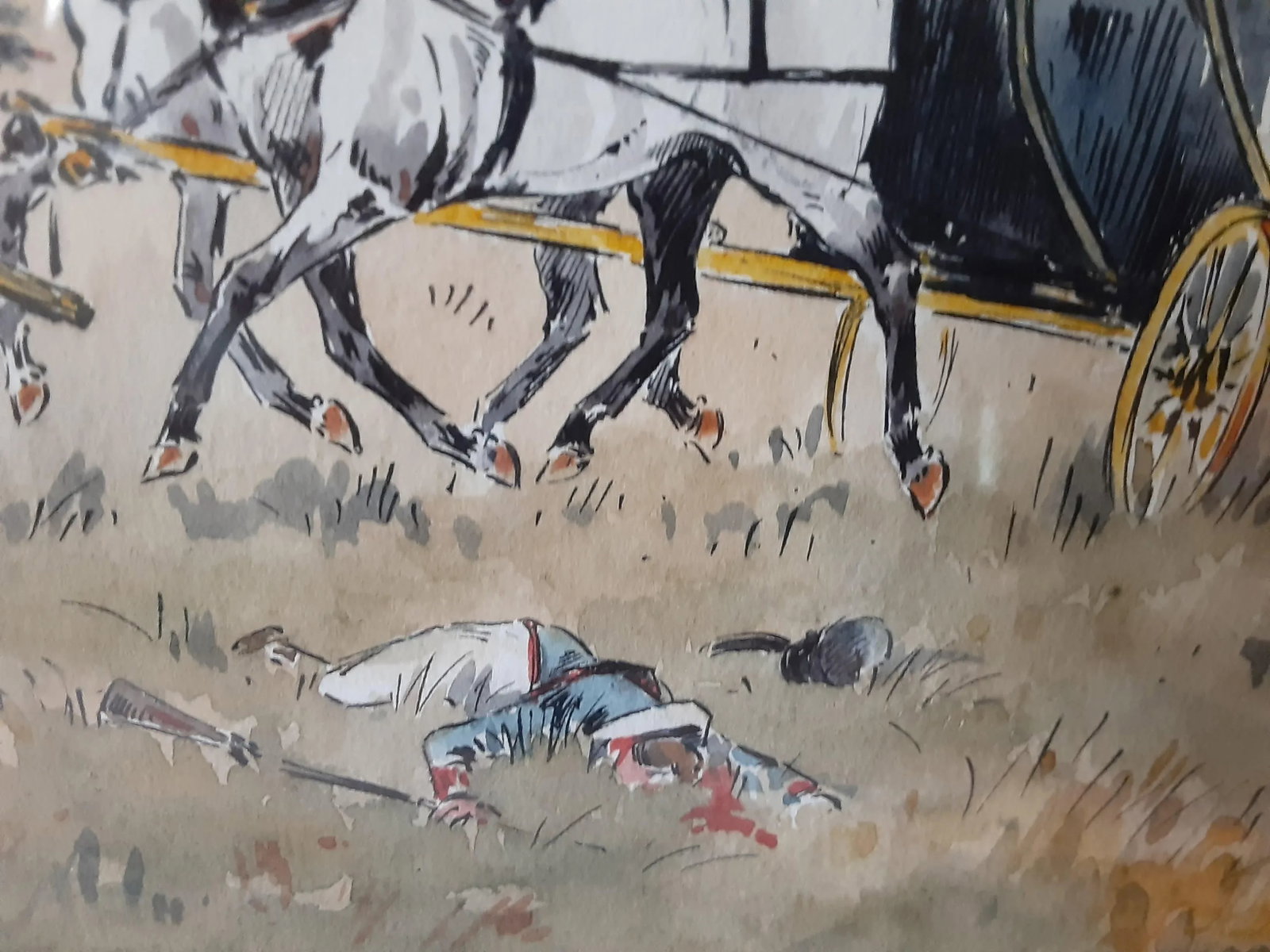 Antique Military Watercolor Painting - 5