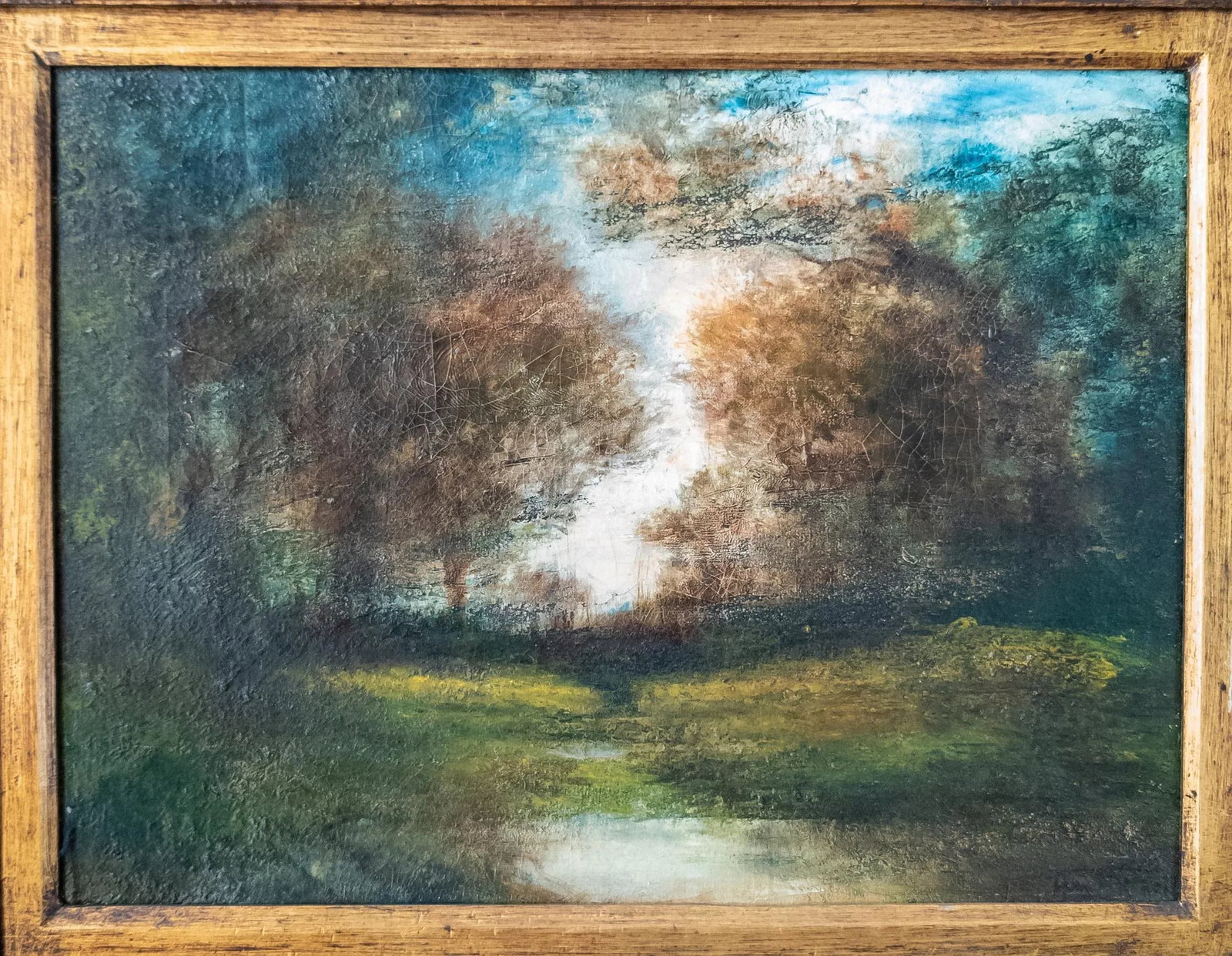 19th Century American Impressionist Landscape in Modern Frame, Signed Illegibly - 2