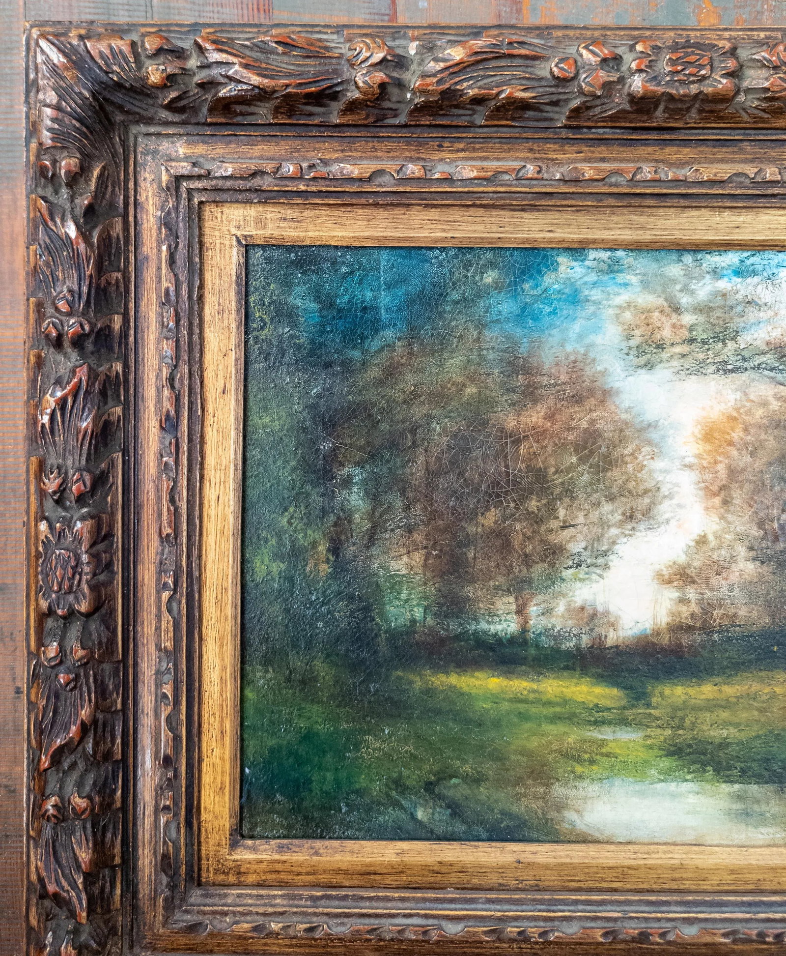 19th Century American Impressionist Landscape in Modern Frame, Signed Illegibly - 3