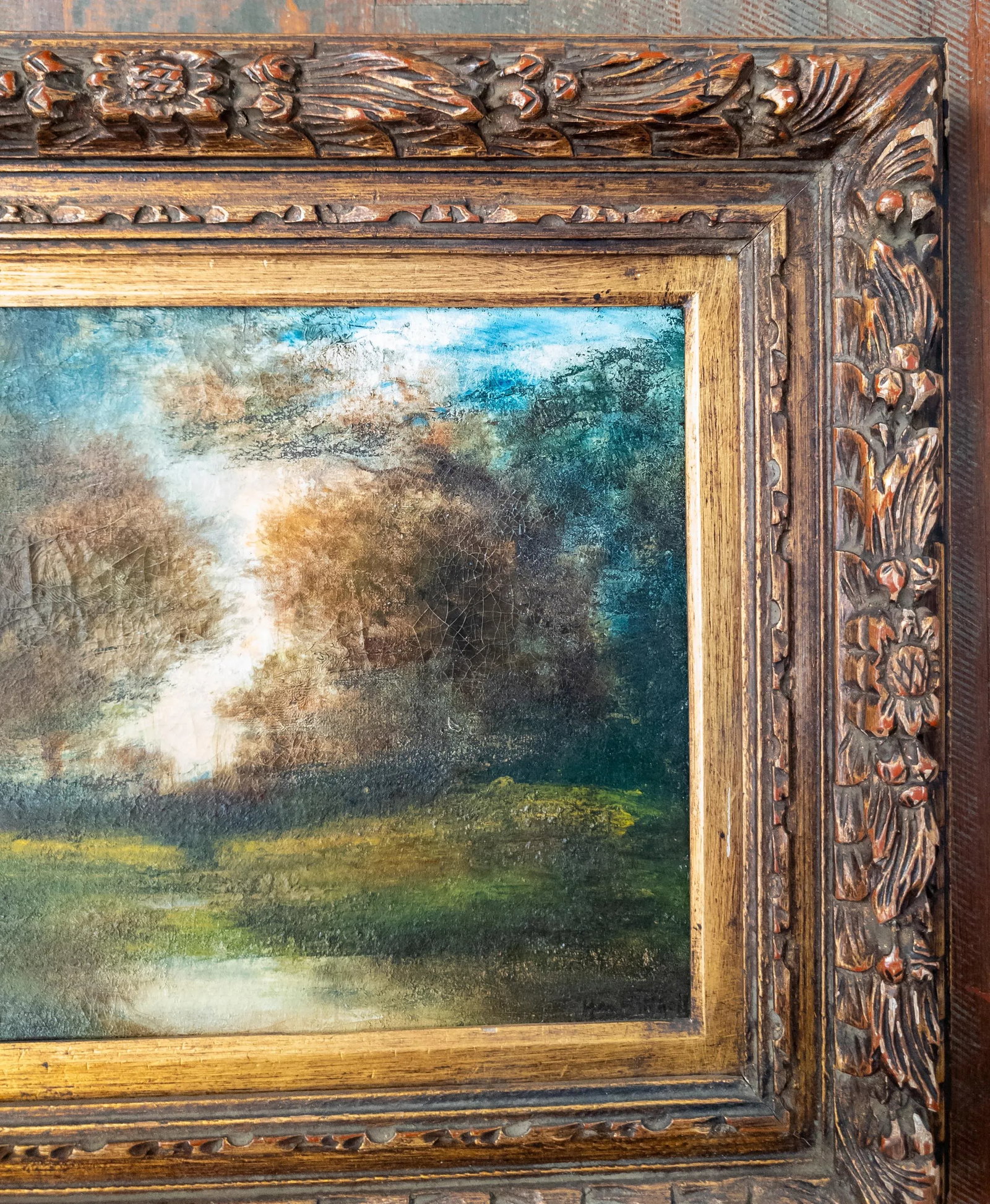 19th Century American Impressionist Landscape in Modern Frame, Signed Illegibly - 4