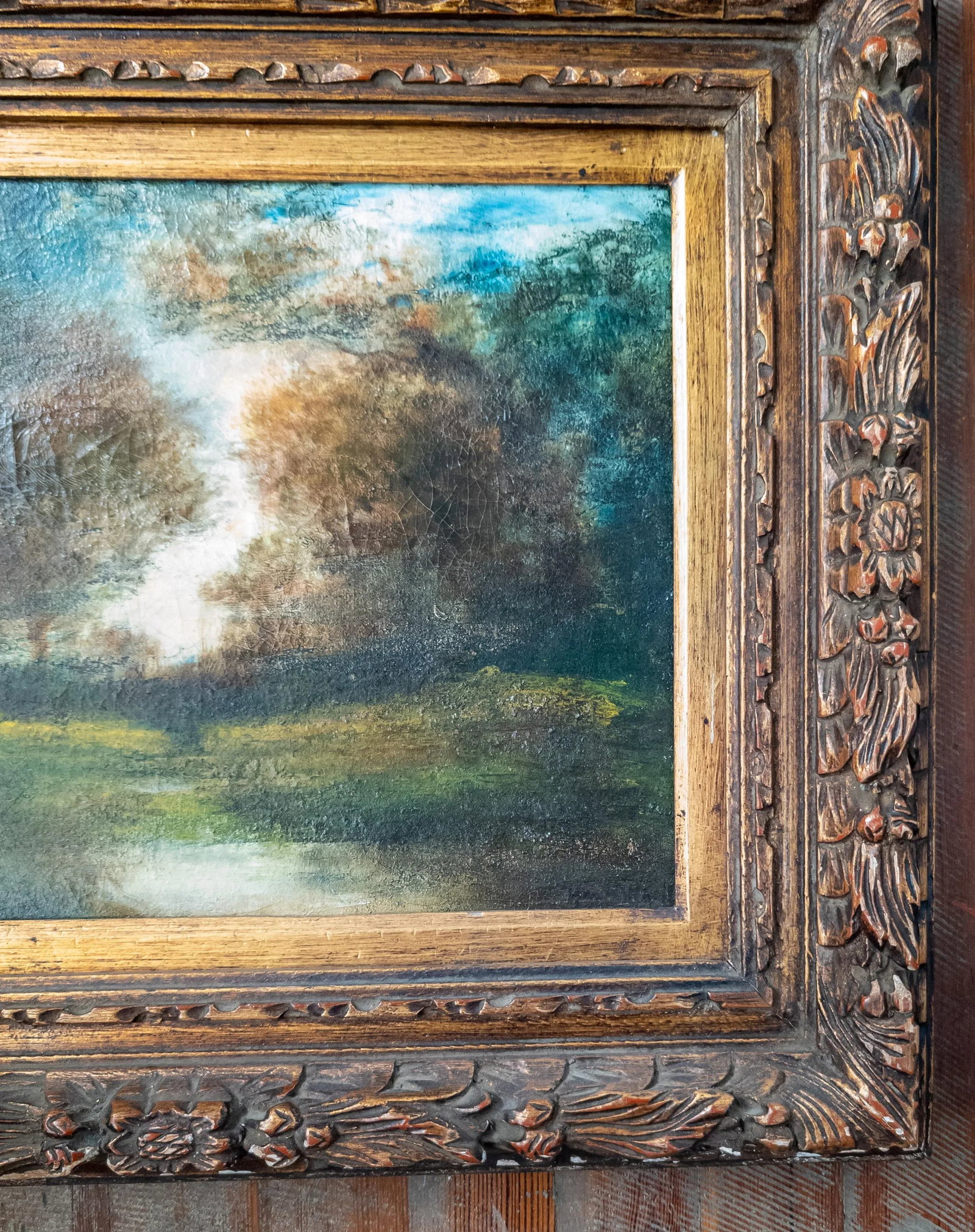 19th Century American Impressionist Landscape in Modern Frame, Signed Illegibly - 5