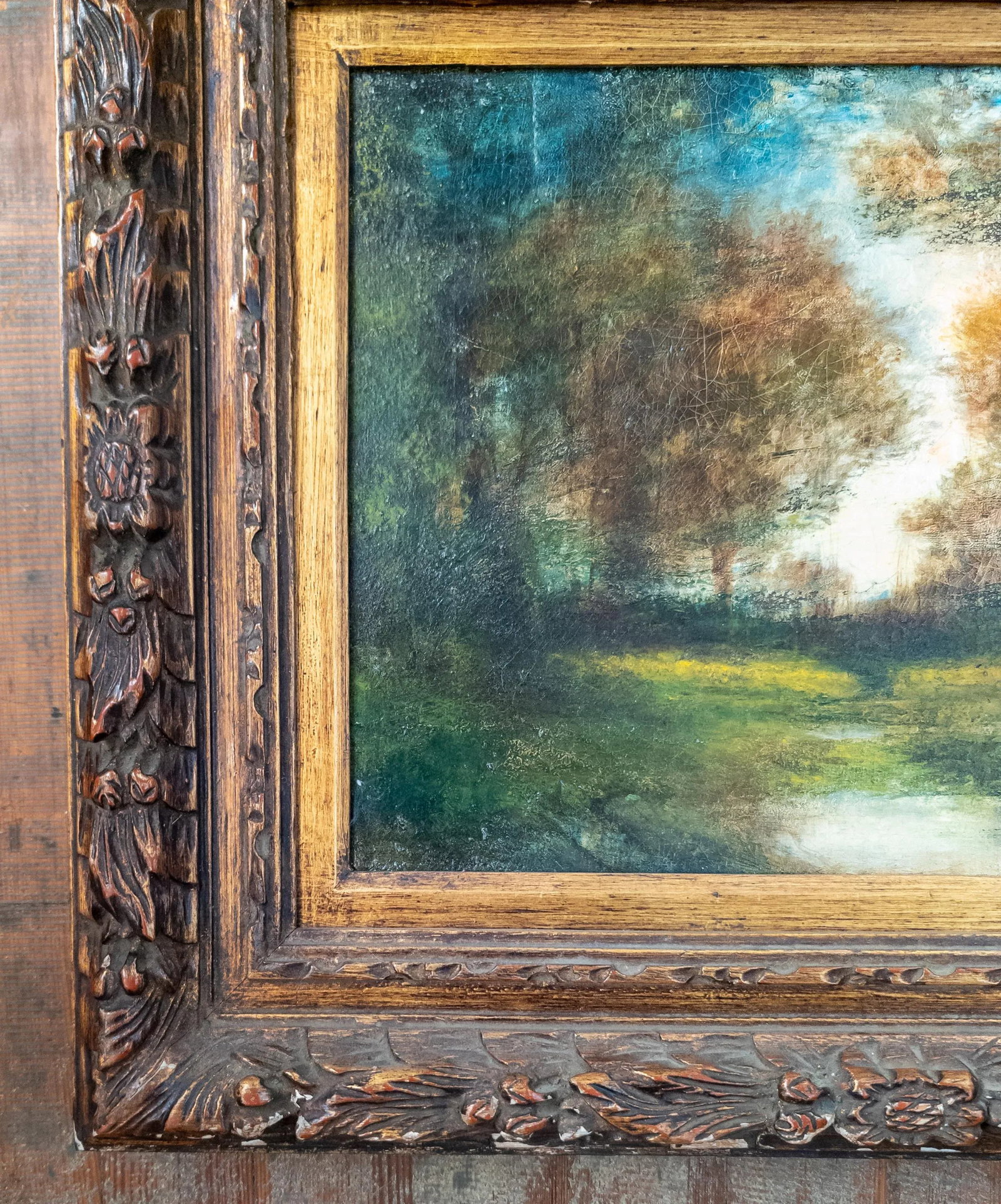 19th Century American Impressionist Landscape in Modern Frame, Signed Illegibly - 6