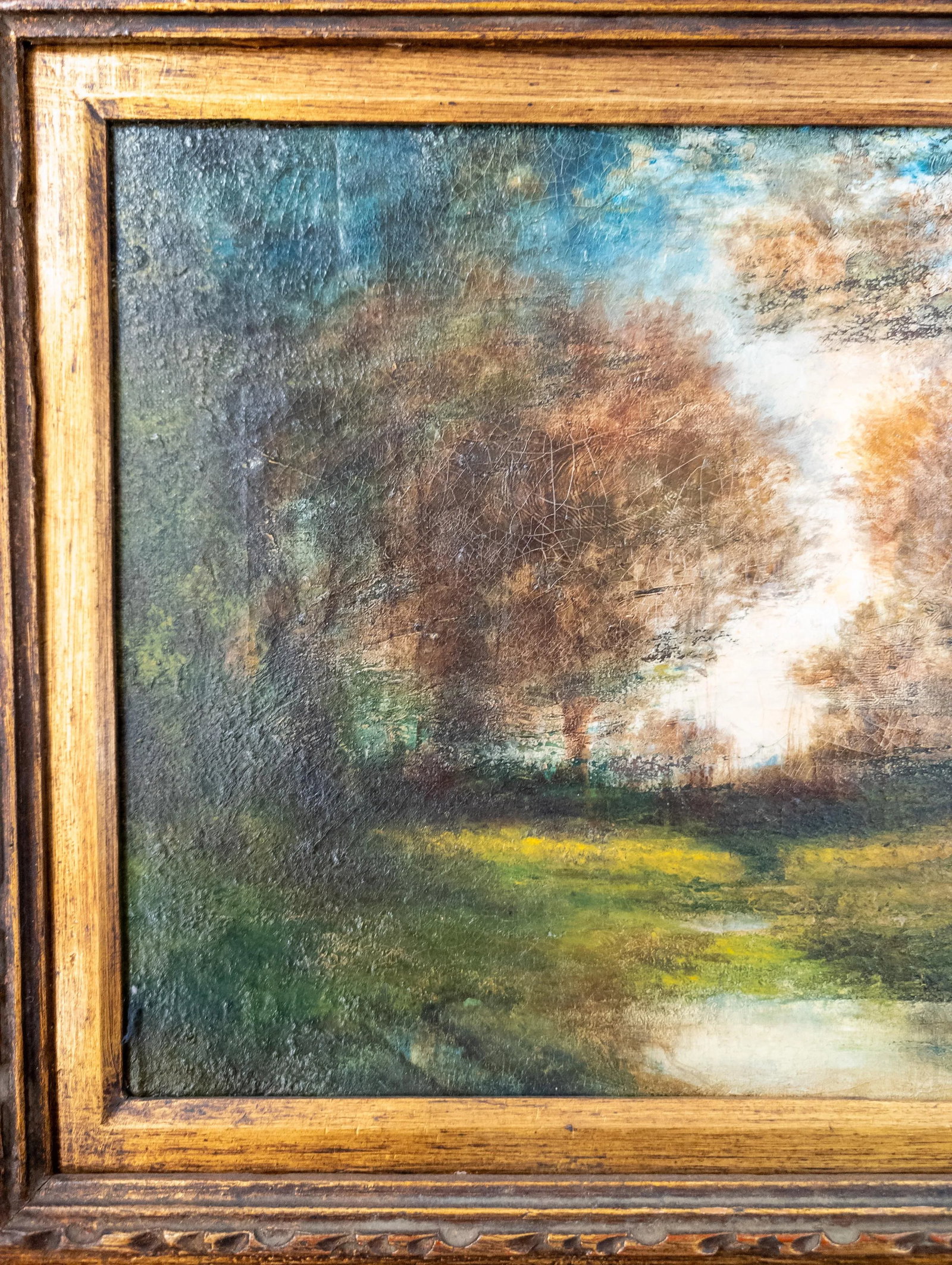 19th Century American Impressionist Landscape in Modern Frame, Signed Illegibly - 7