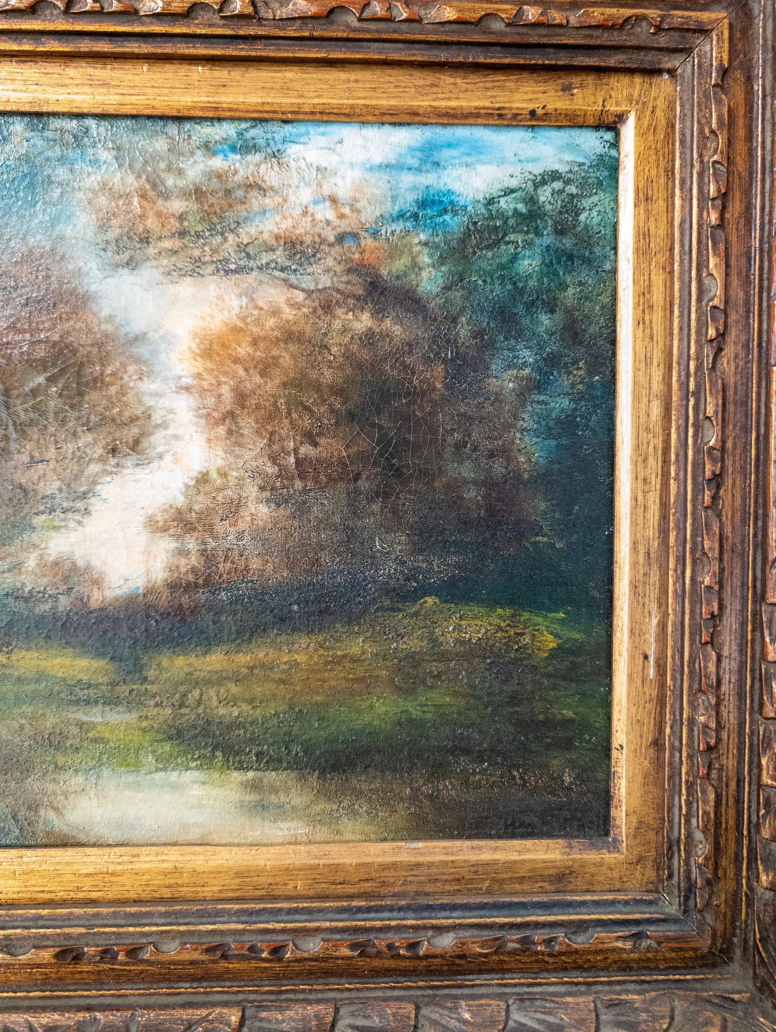 19th Century American Impressionist Landscape in Modern Frame, Signed Illegibly - 8