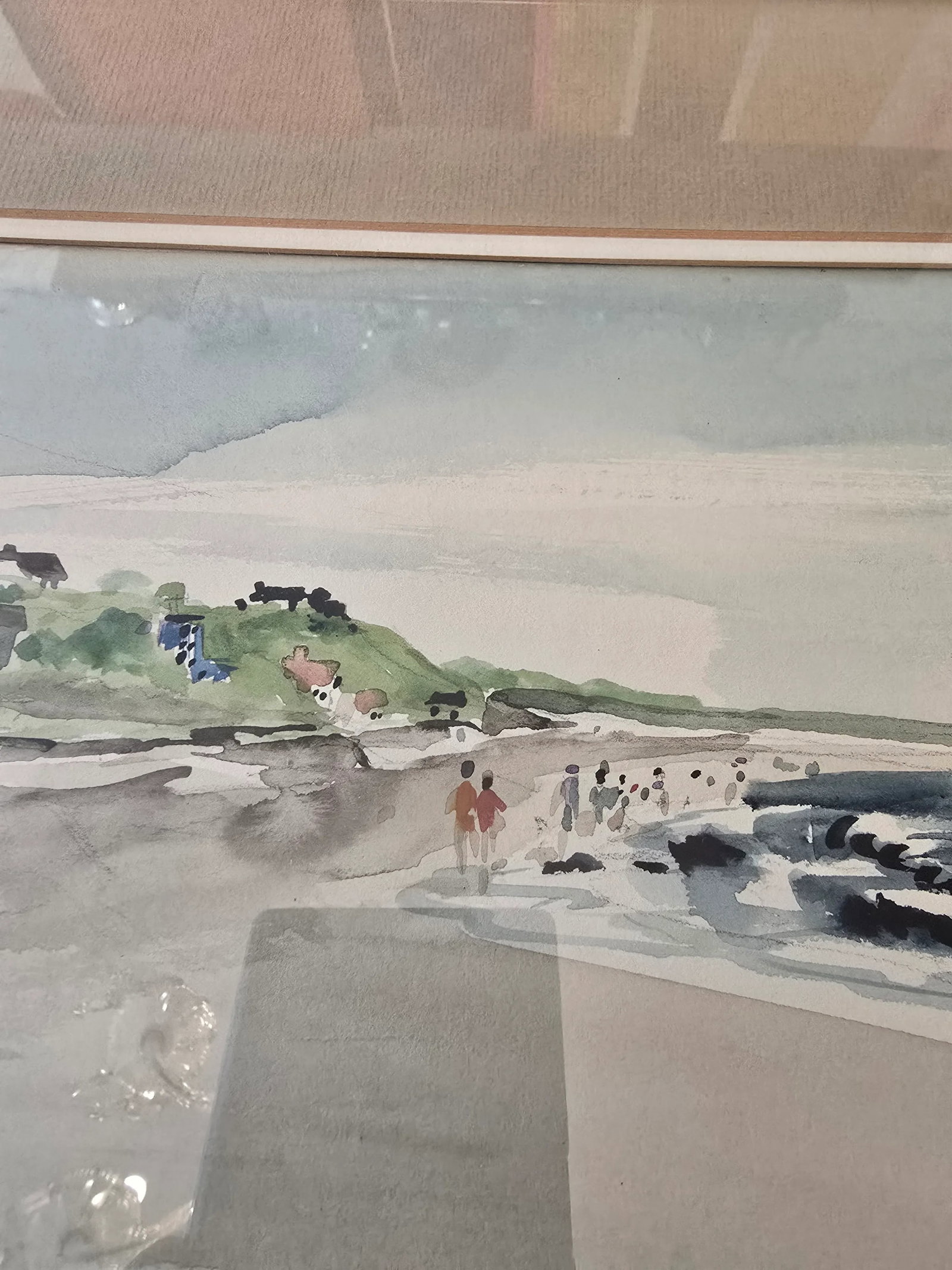 1940s Vintage Beach Painting Signed Impressionist Watercolor, Framed - 11